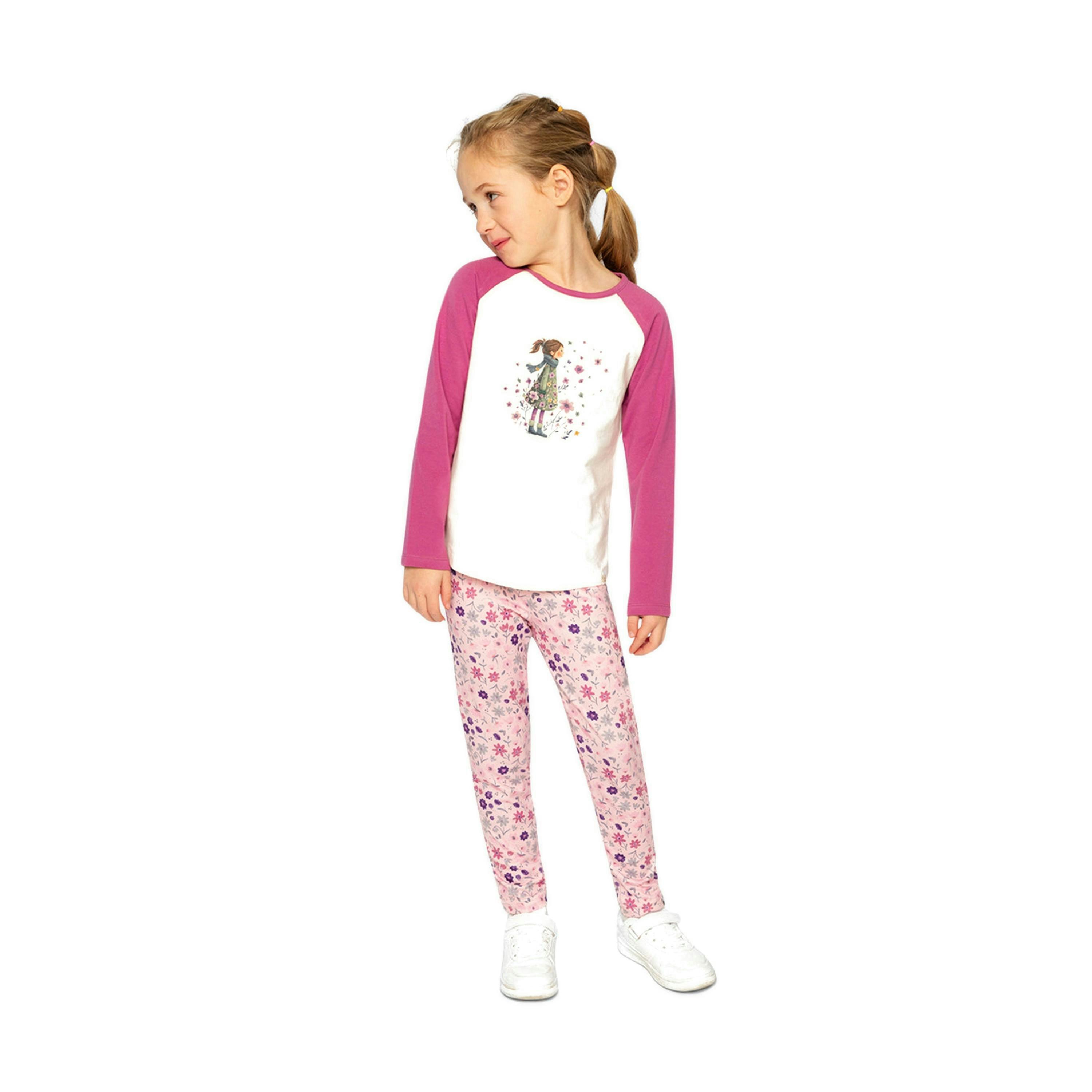 Raglan Organic Cotton T-Shirt Pinkish Violet And White , view 5 of 6