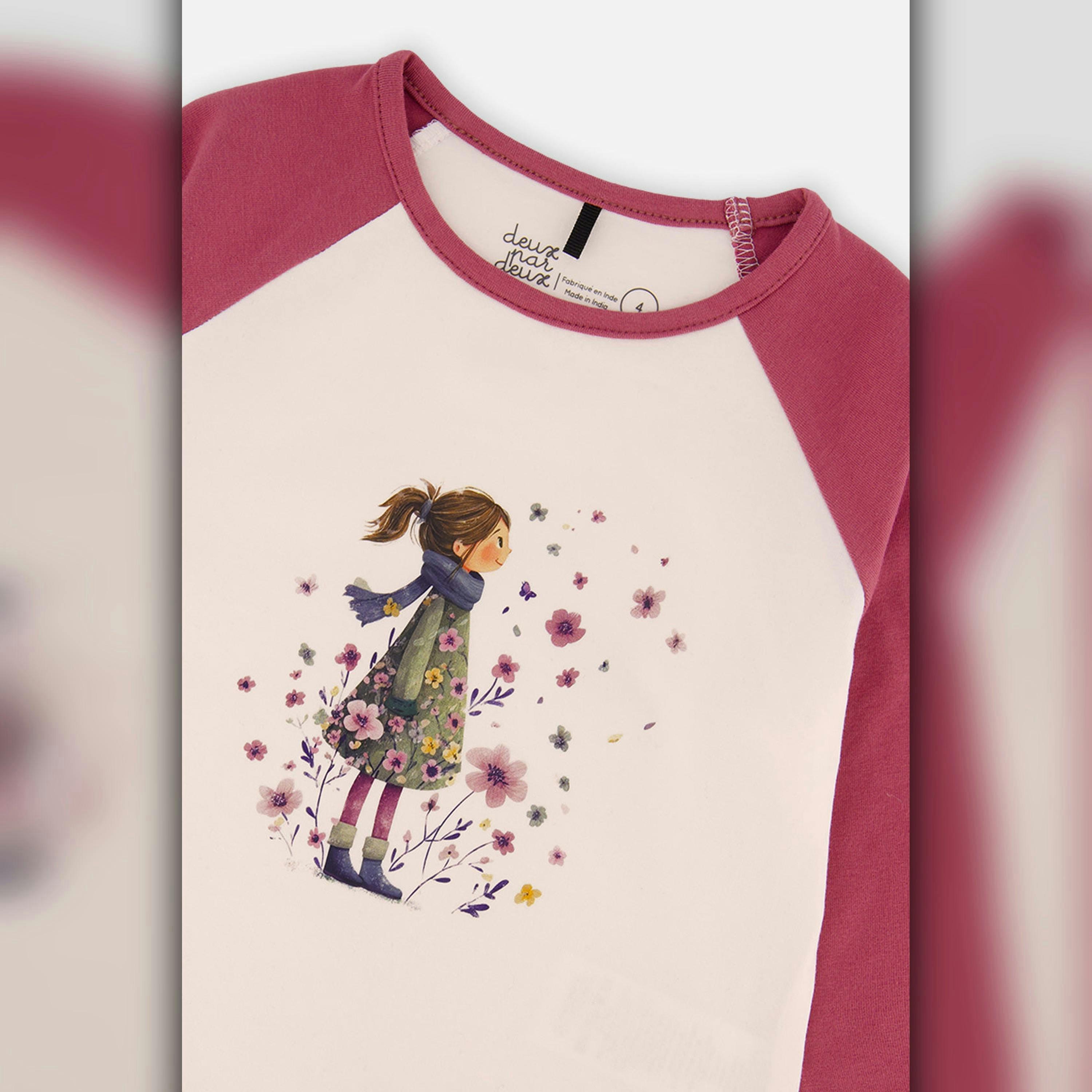 Raglan Organic Cotton T-Shirt Pinkish Violet And White , view 6 of 6
