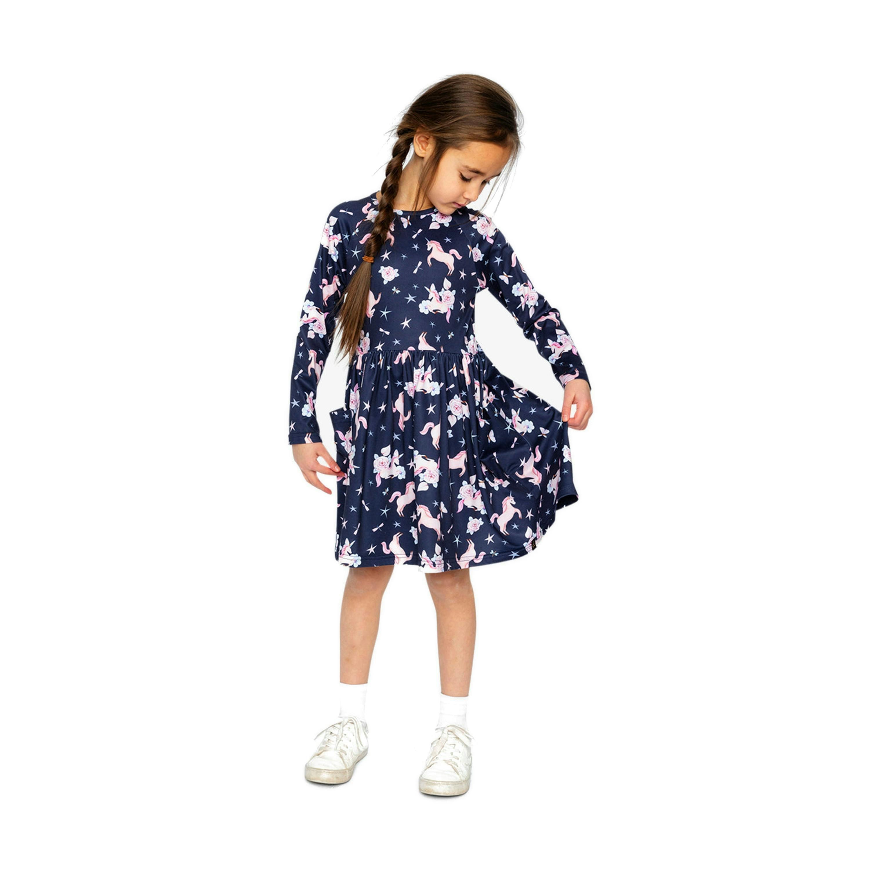 Long Sleeve Dress Navy Unicorn Print , view 2 of 5