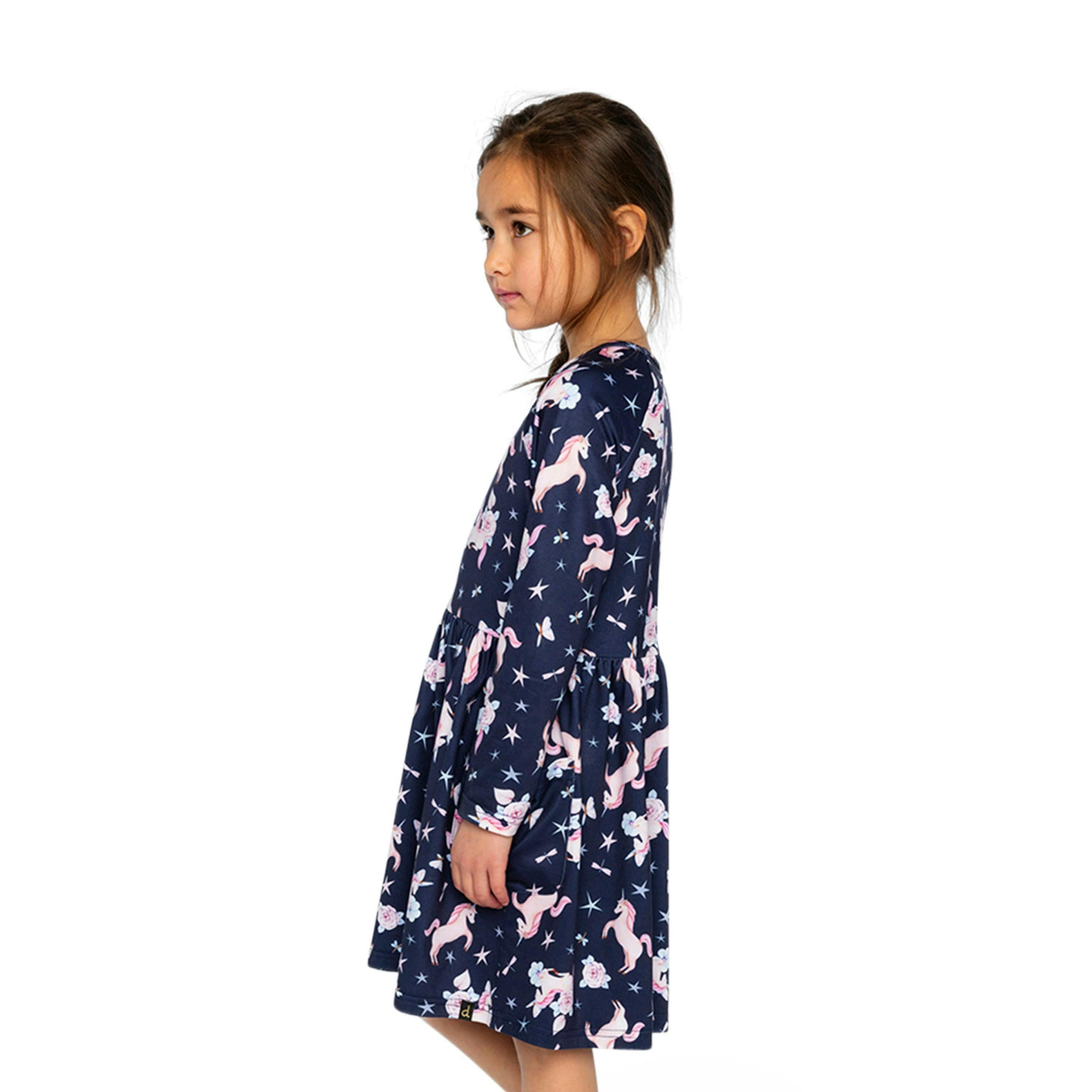 Long Sleeve Dress Navy Unicorn Print , view 3 of 5