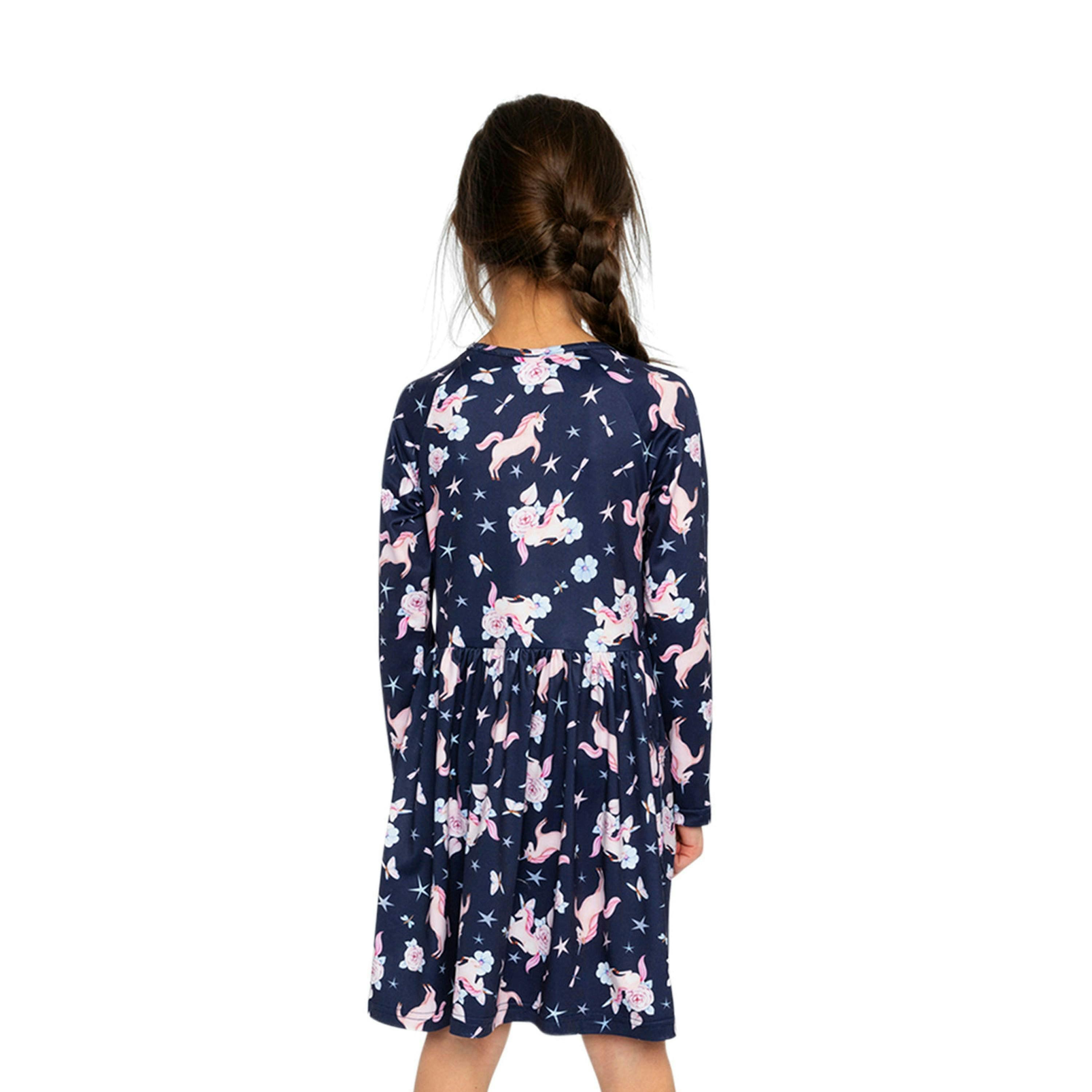Long Sleeve Dress Navy Unicorn Print , view 4 of 5