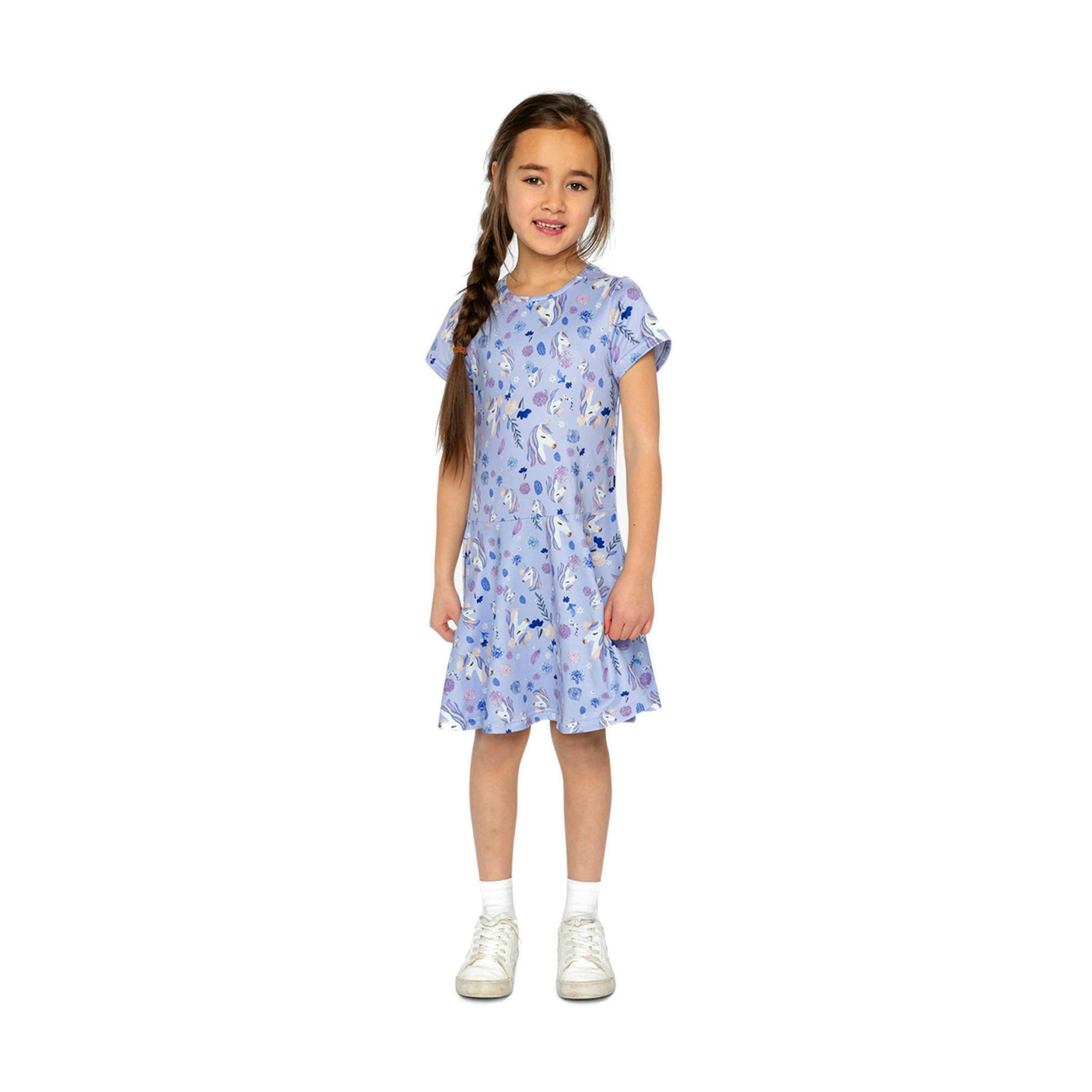Short Sleeve Dress Purple Unicorn Print , view 2 of 5