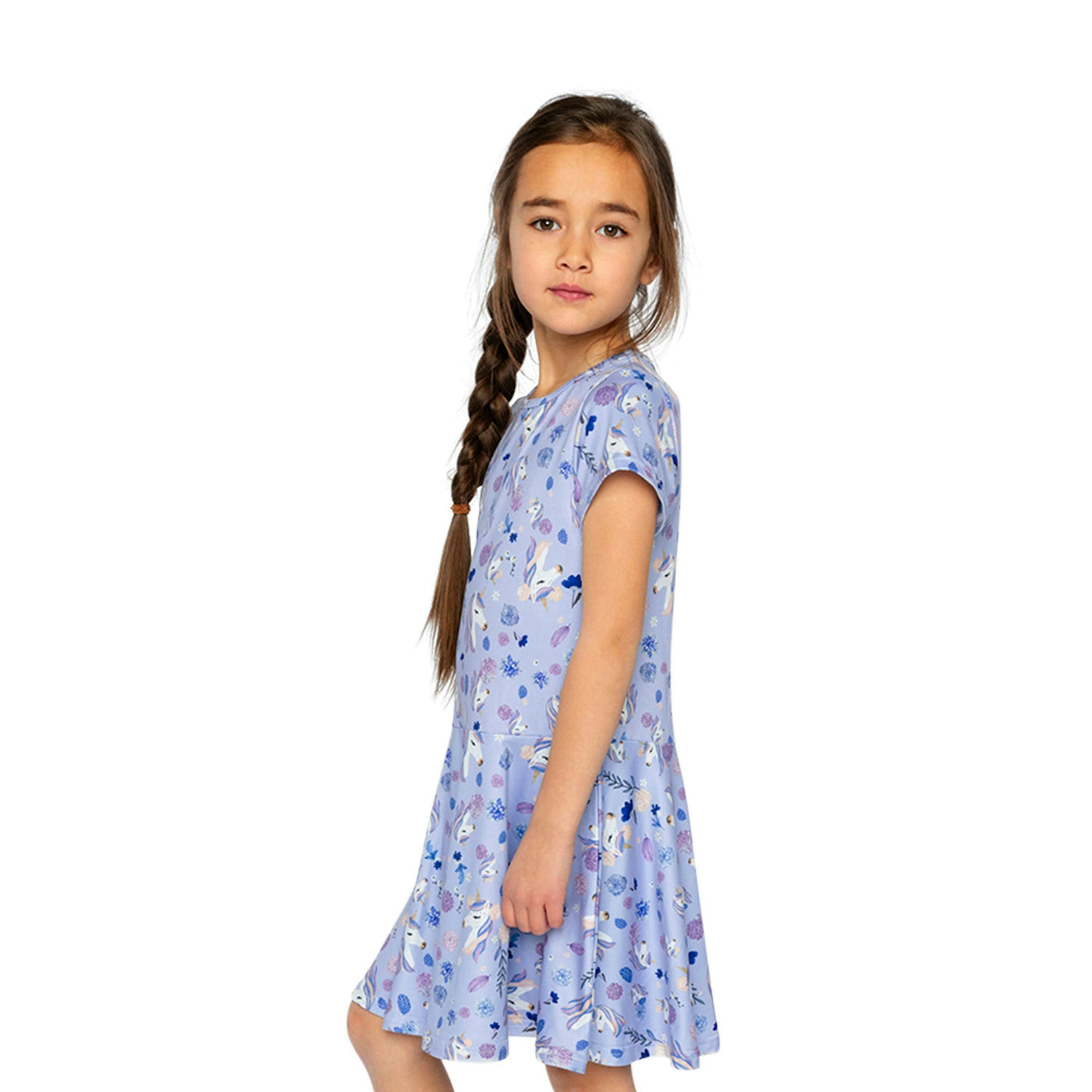 Short Sleeve Dress Purple Unicorn Print , view 3 of 5