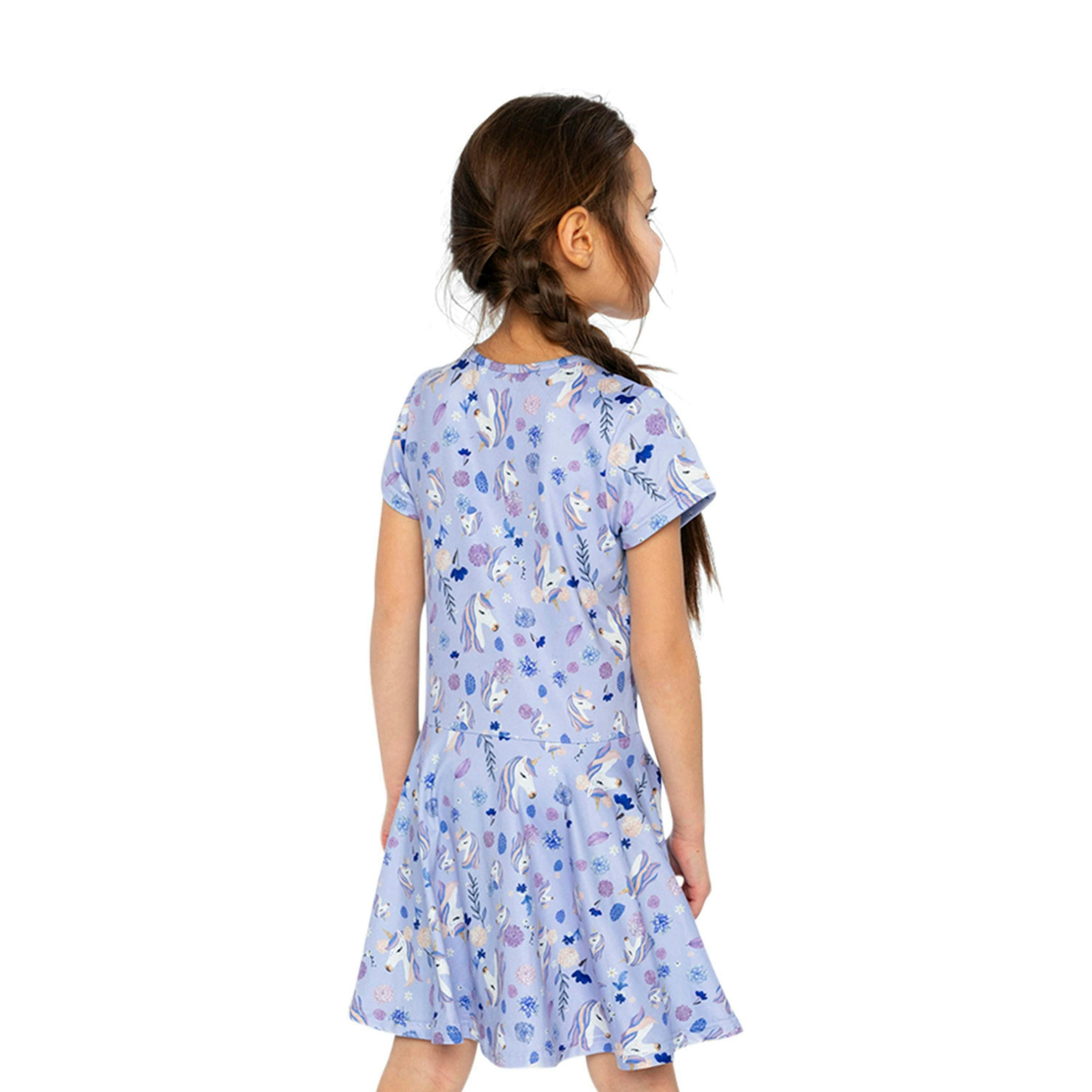 Short Sleeve Dress Purple Unicorn Print , view 4 of 5