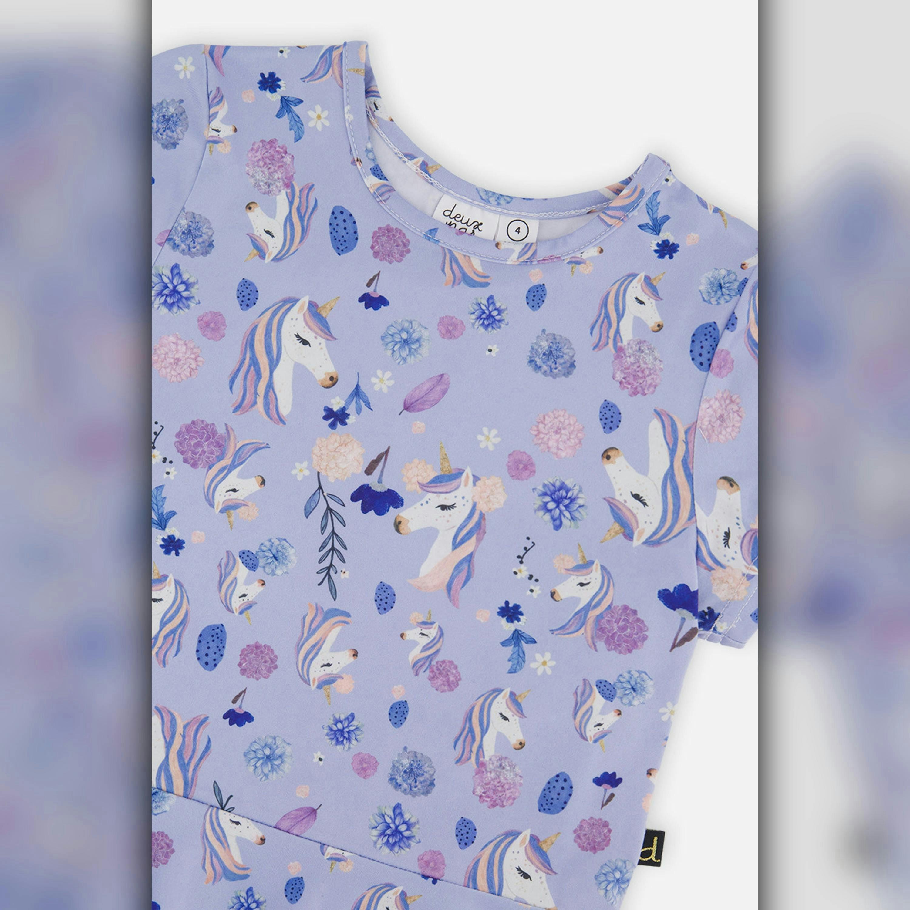 Short Sleeve Dress Purple Unicorn Print , view 5 of 5