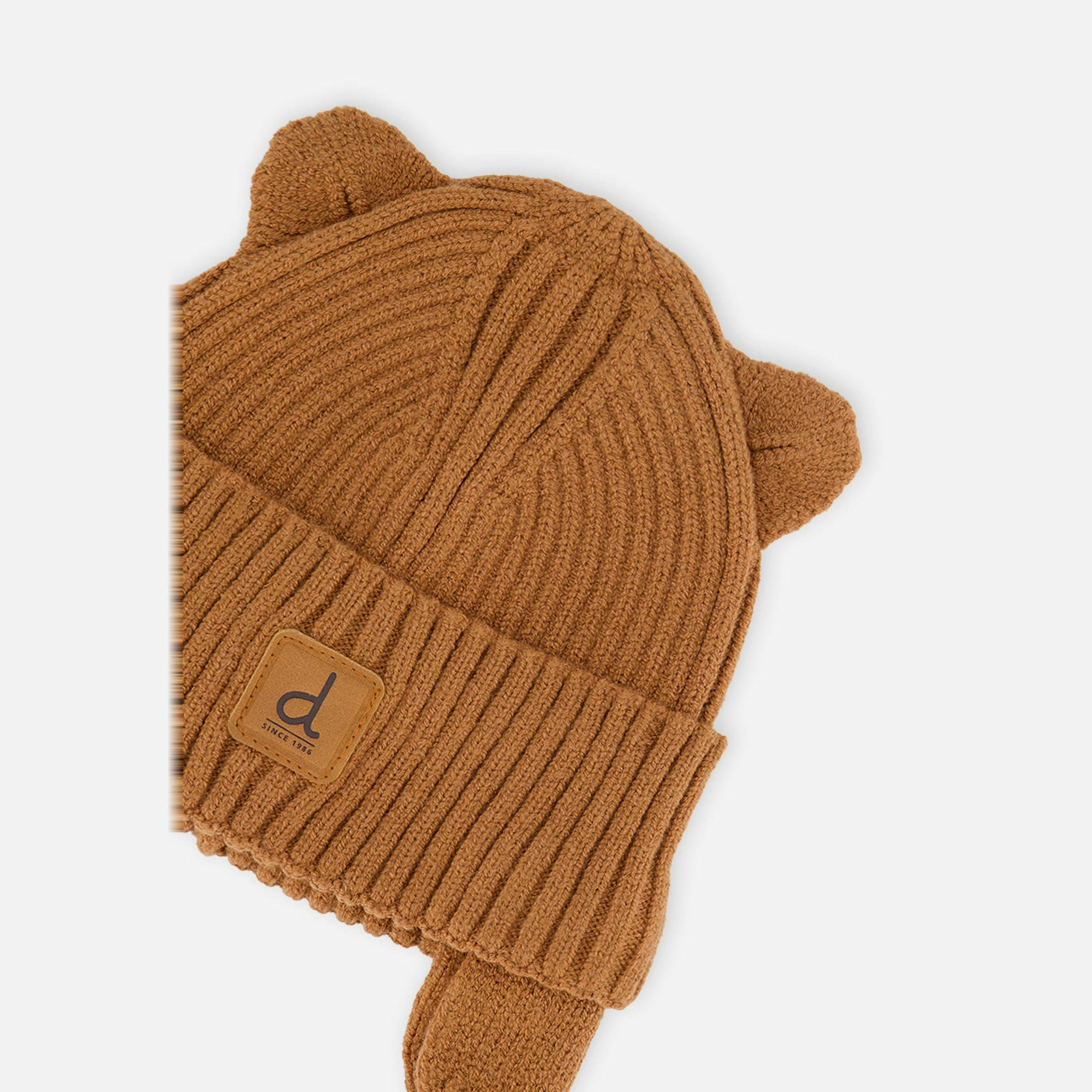 Baby Knit Hat With Strings Brown Sugar , view 2 of 2