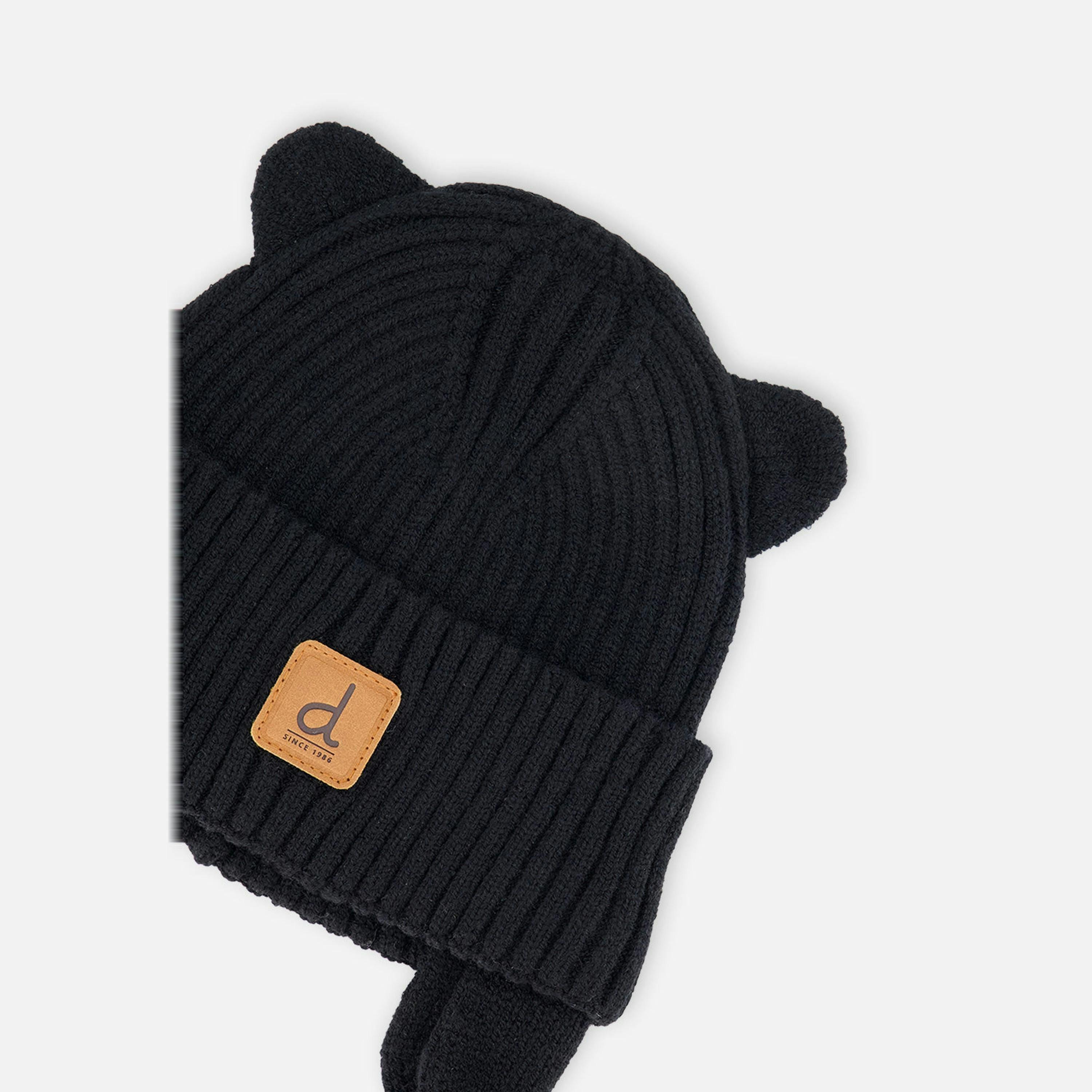 Baby Knit Hat With Strings Black , view 2 of 2