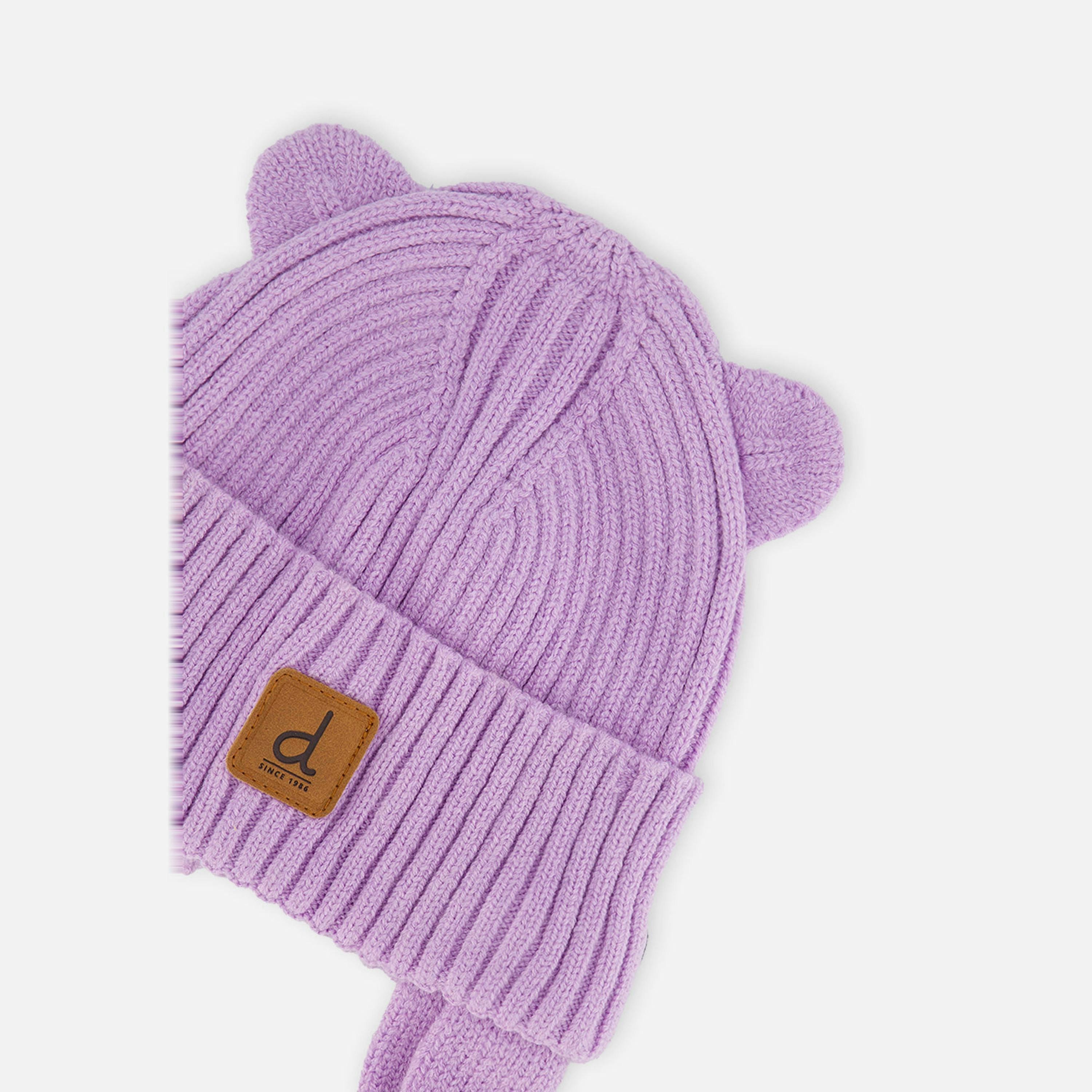 Baby Knit Hat With Strings Lavender , view 2 of 2