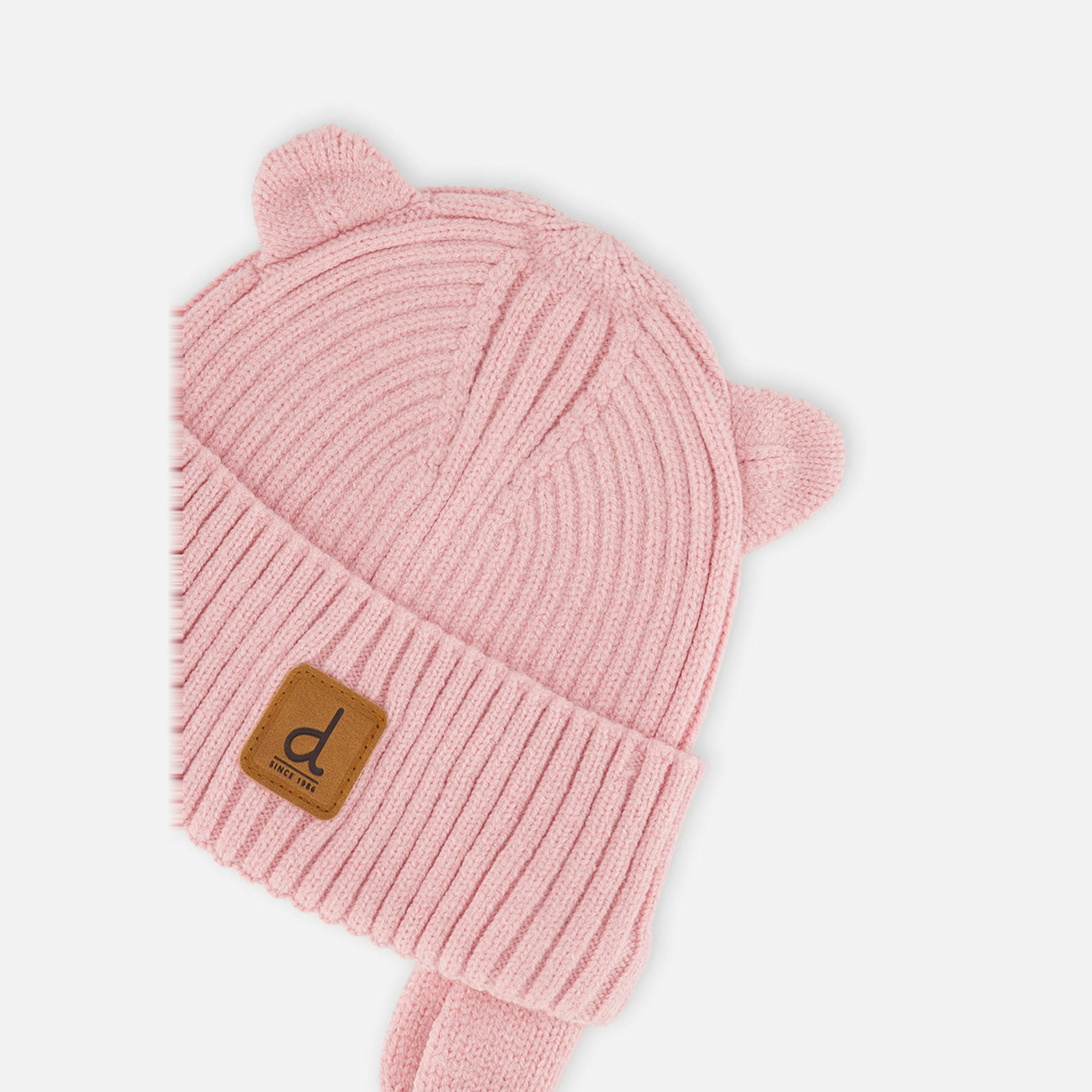 Baby Knit Hat With Strings Pale Dusty Pink , view 2 of 2
