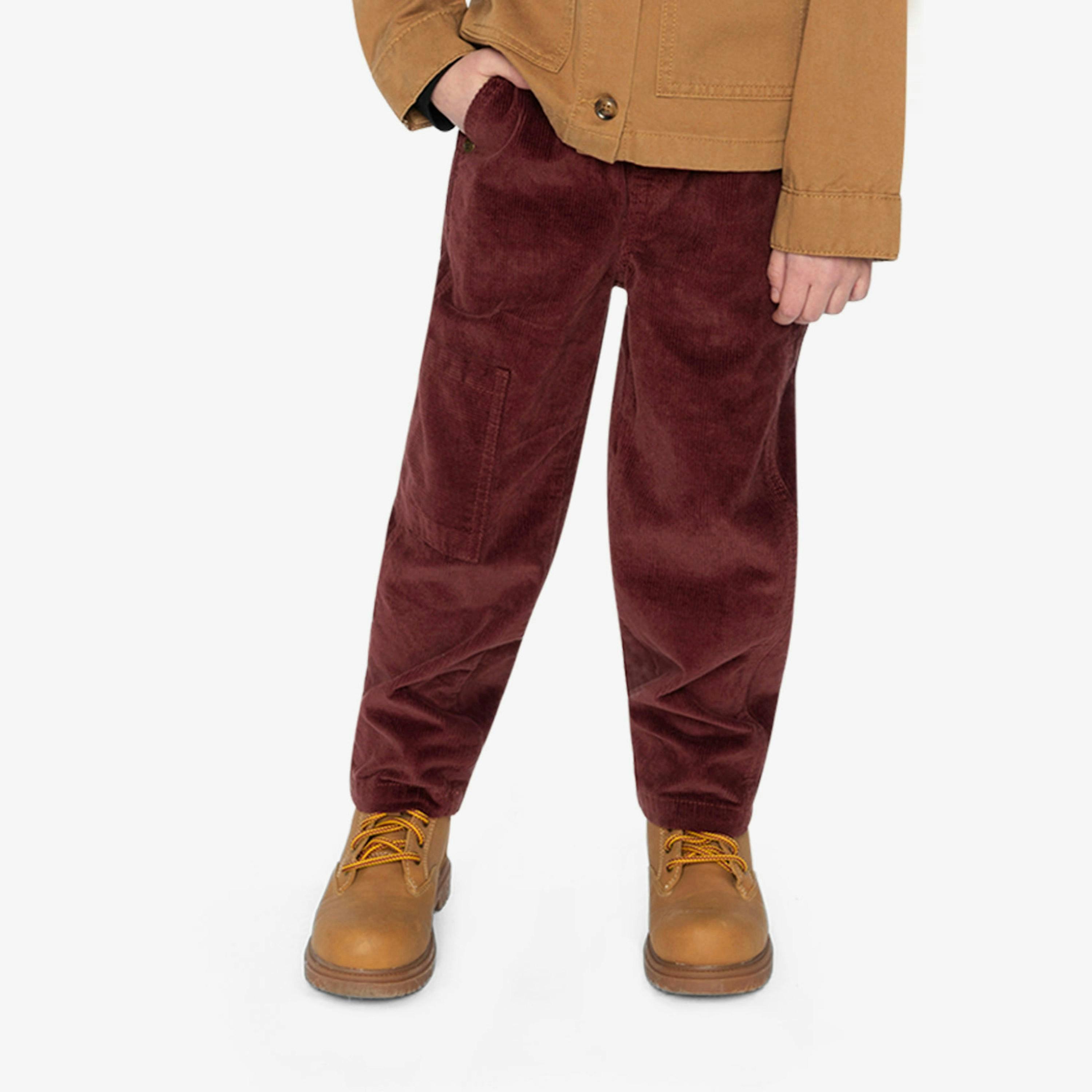 Stretch Corduroy Pants With Cargo Pocket Reddish-Brown , view 2 of 6