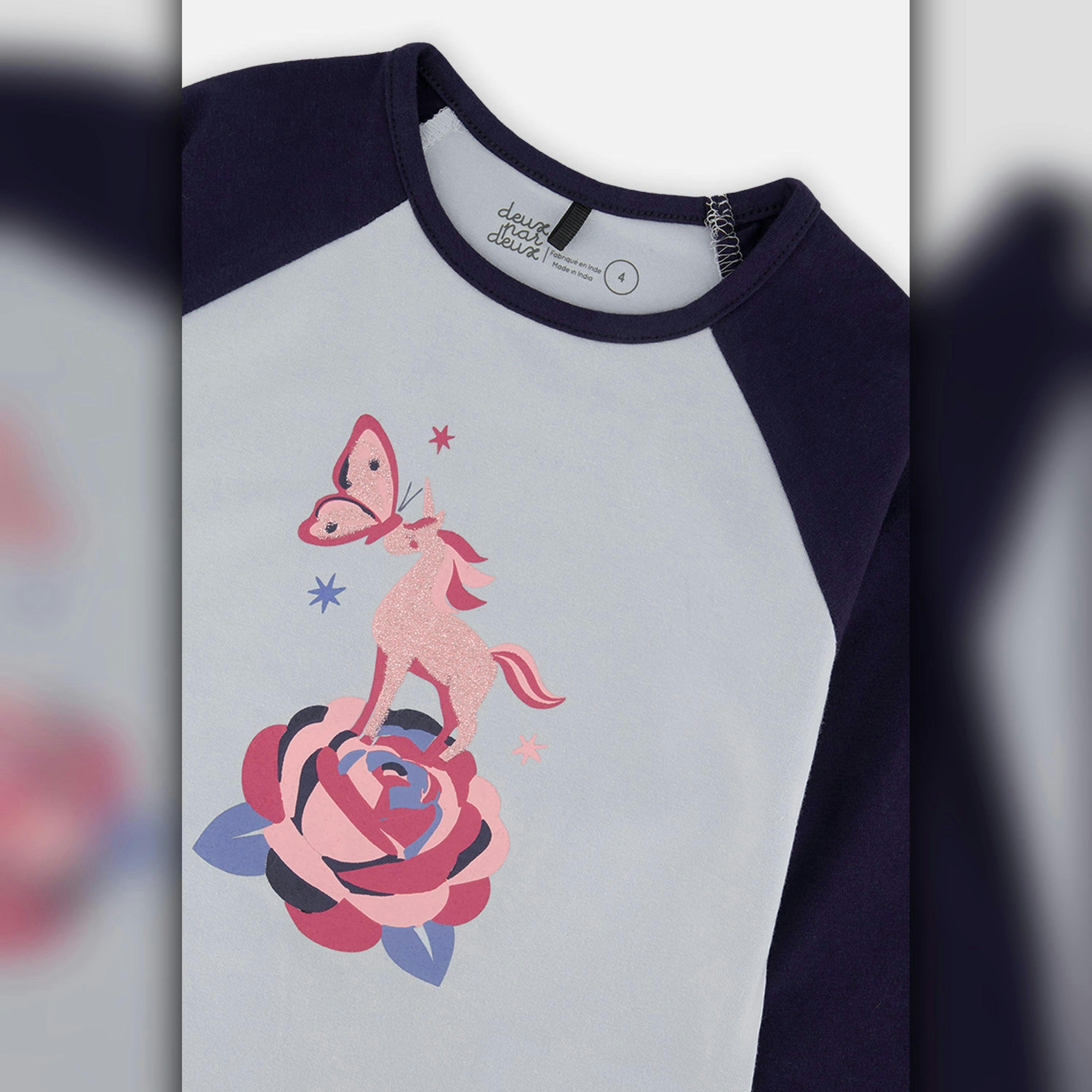 Raglan Organic Cotton T-Shirt Dark And Pale Blue , view 6 of 6