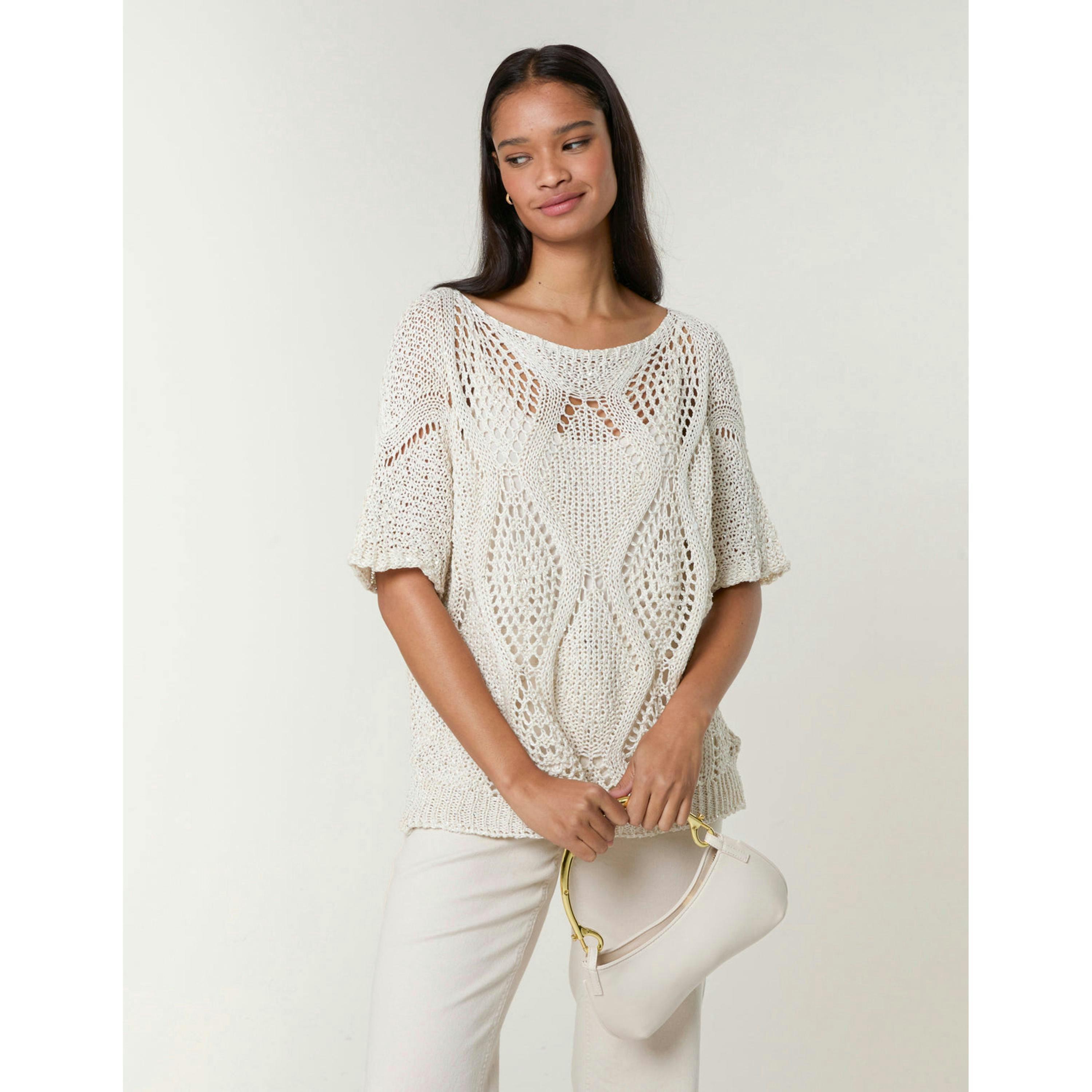 Blue Vanilla Cotton Crochet Knit Jumper  in Beige , view 1 of 5
