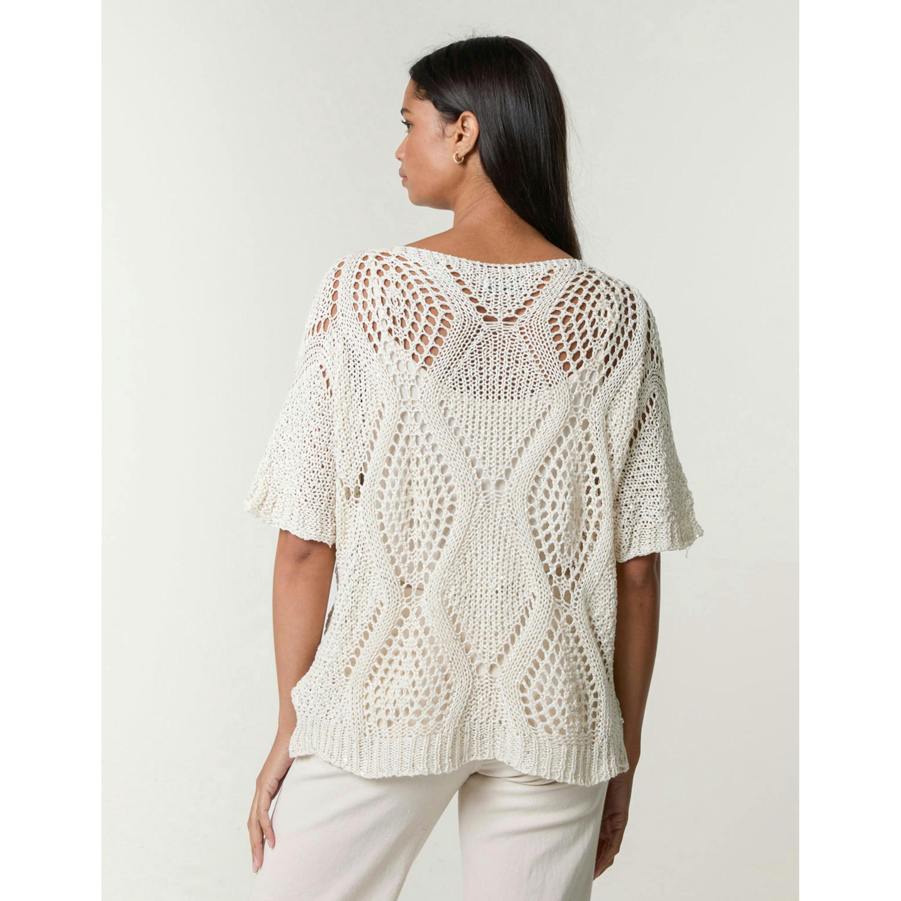 Blue Vanilla Cotton Crochet Knit Jumper  in Beige , view 2 of 5