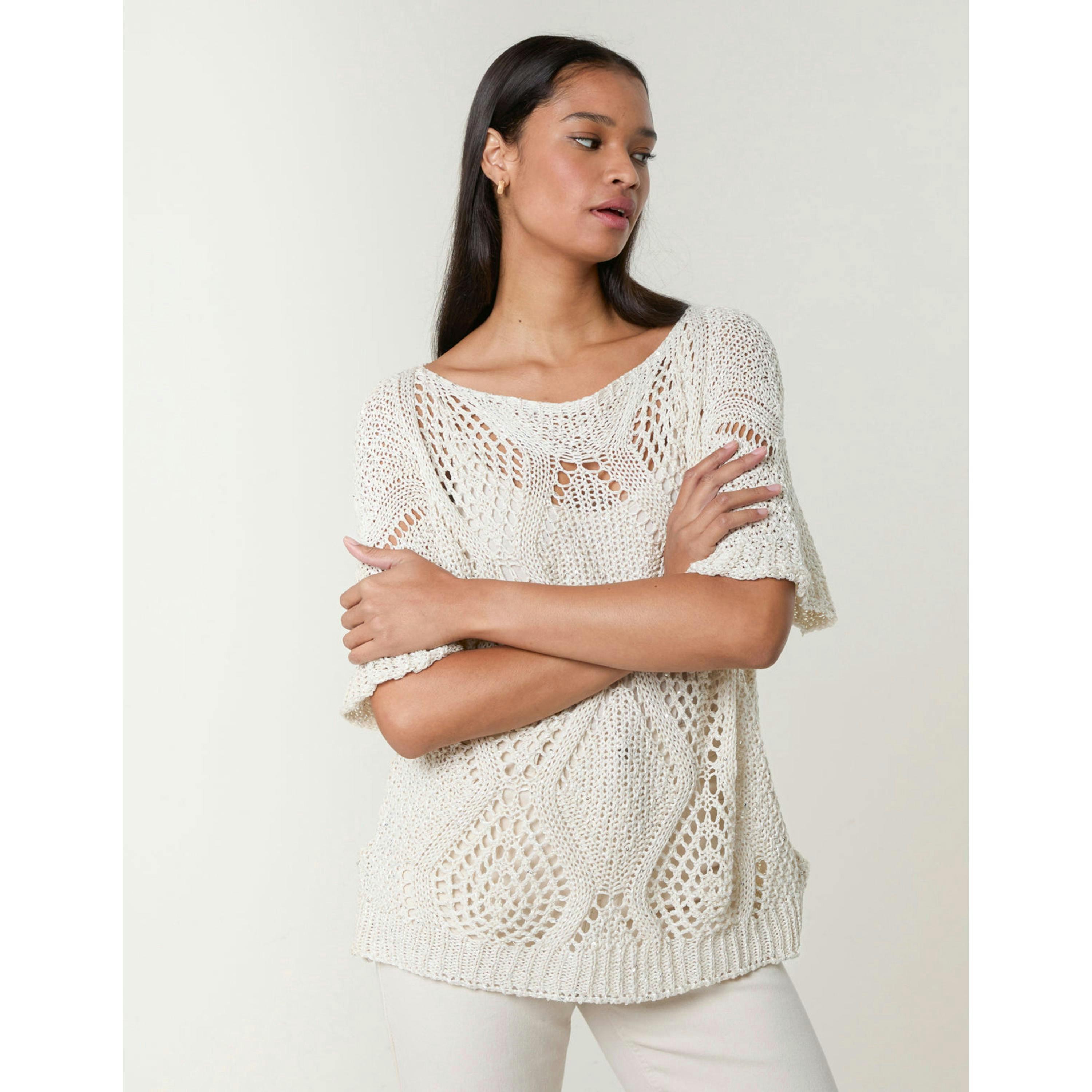 Blue Vanilla Cotton Crochet Knit Jumper  in Beige , view 3 of 5