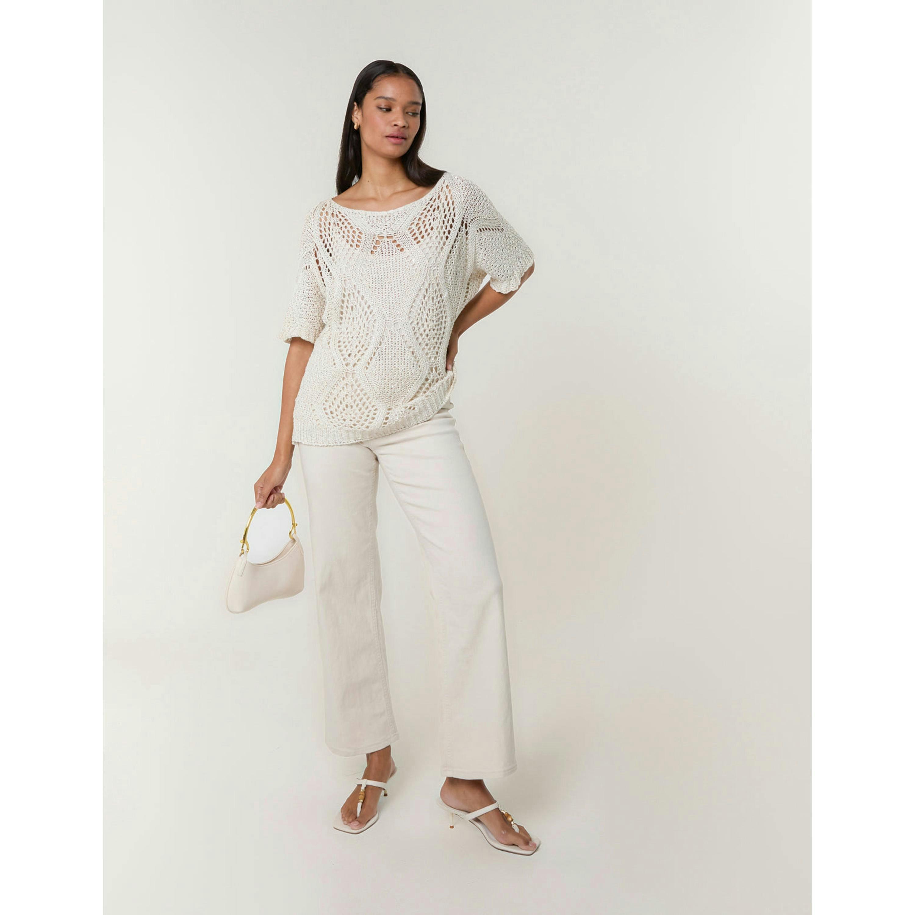 Blue Vanilla Cotton Crochet Knit Jumper  in Beige , view 4 of 5