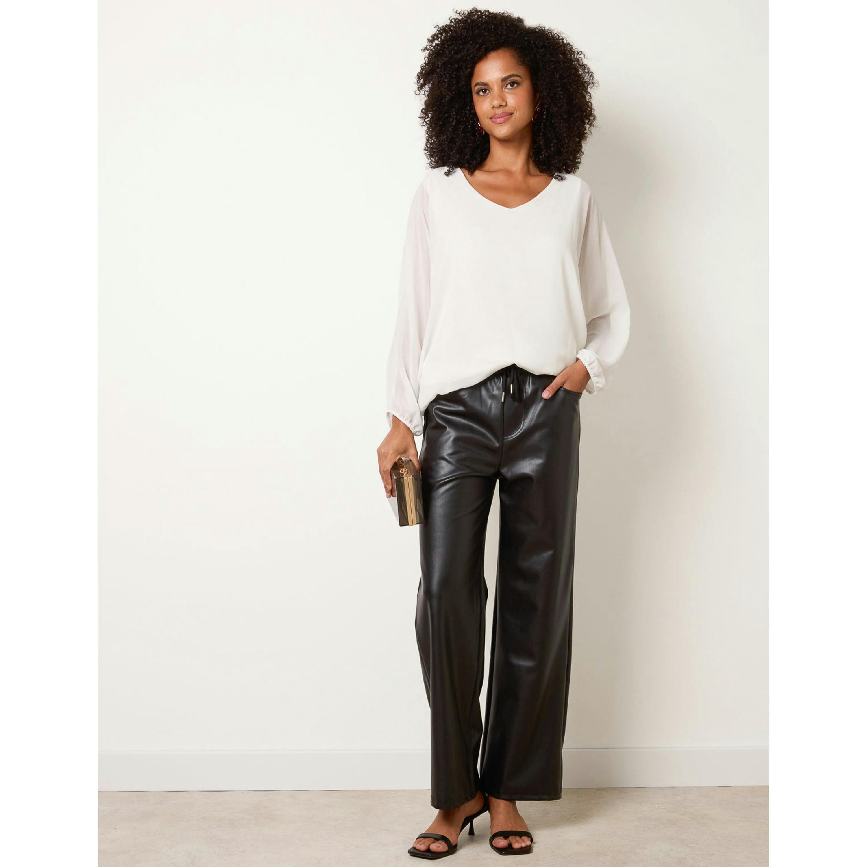 Blue Vanilla PU Wide Leg Trousers  in Black , view 1 of 4