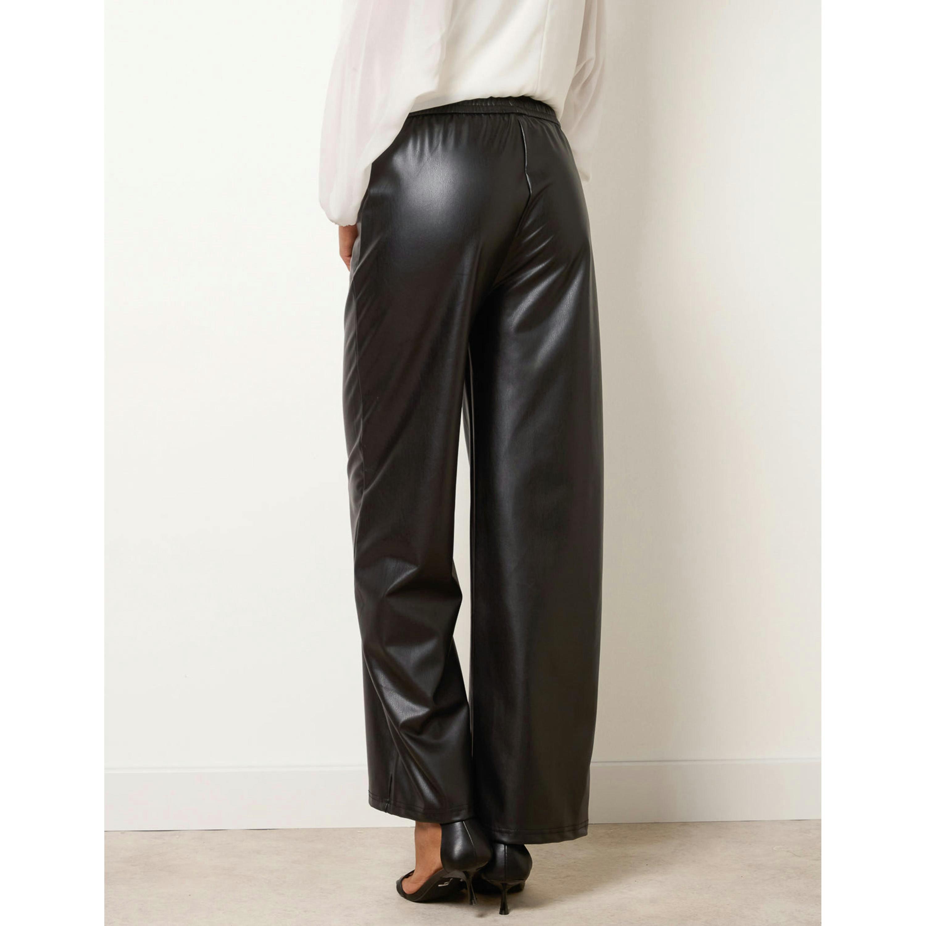 Blue Vanilla PU Wide Leg Trousers  in Black , view 2 of 5