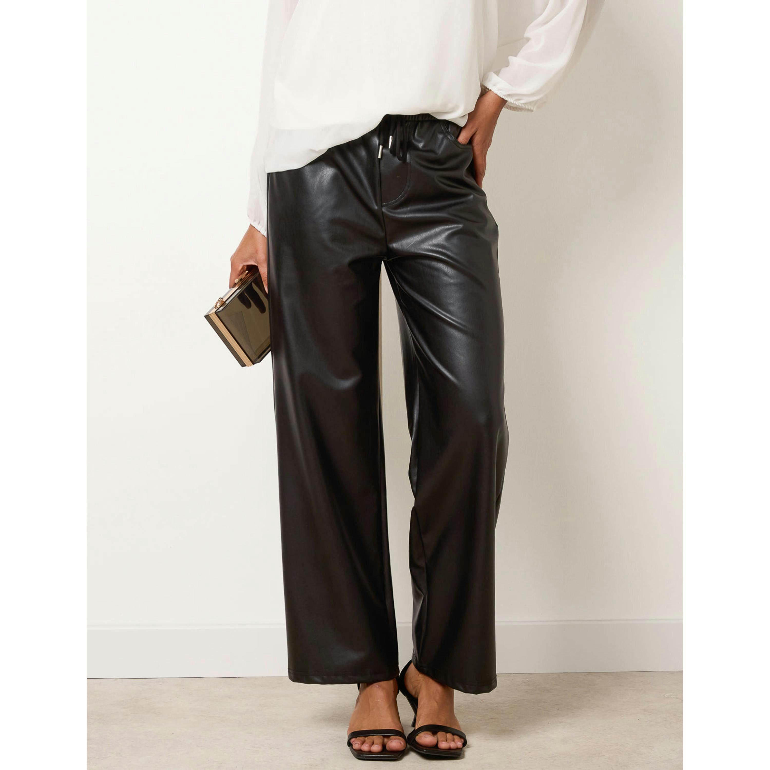 Blue Vanilla PU Wide Leg Trousers  in Black , view 3 of 5