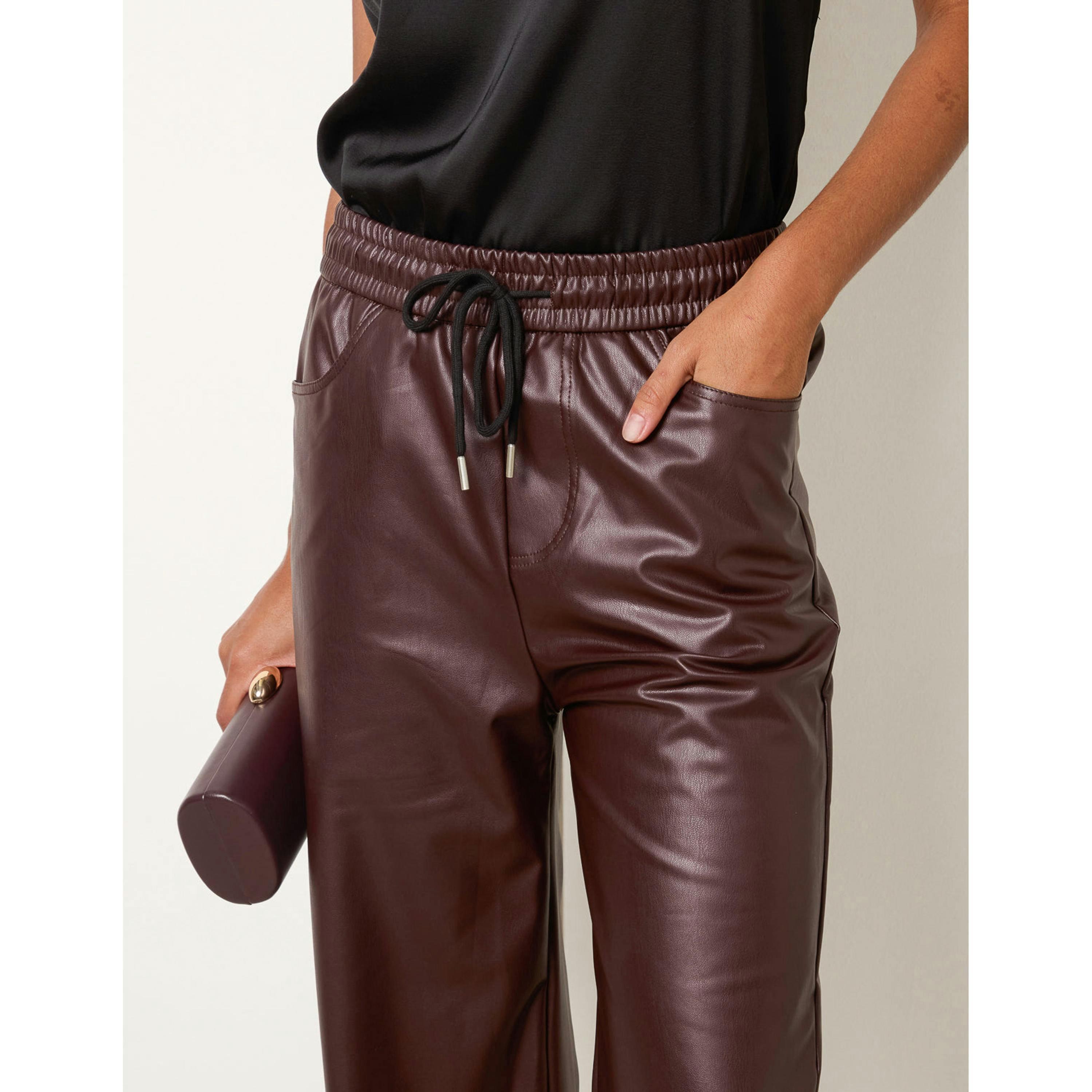Blue Vanilla PU Wide Leg Trousers  in Brown , view 3 of 4