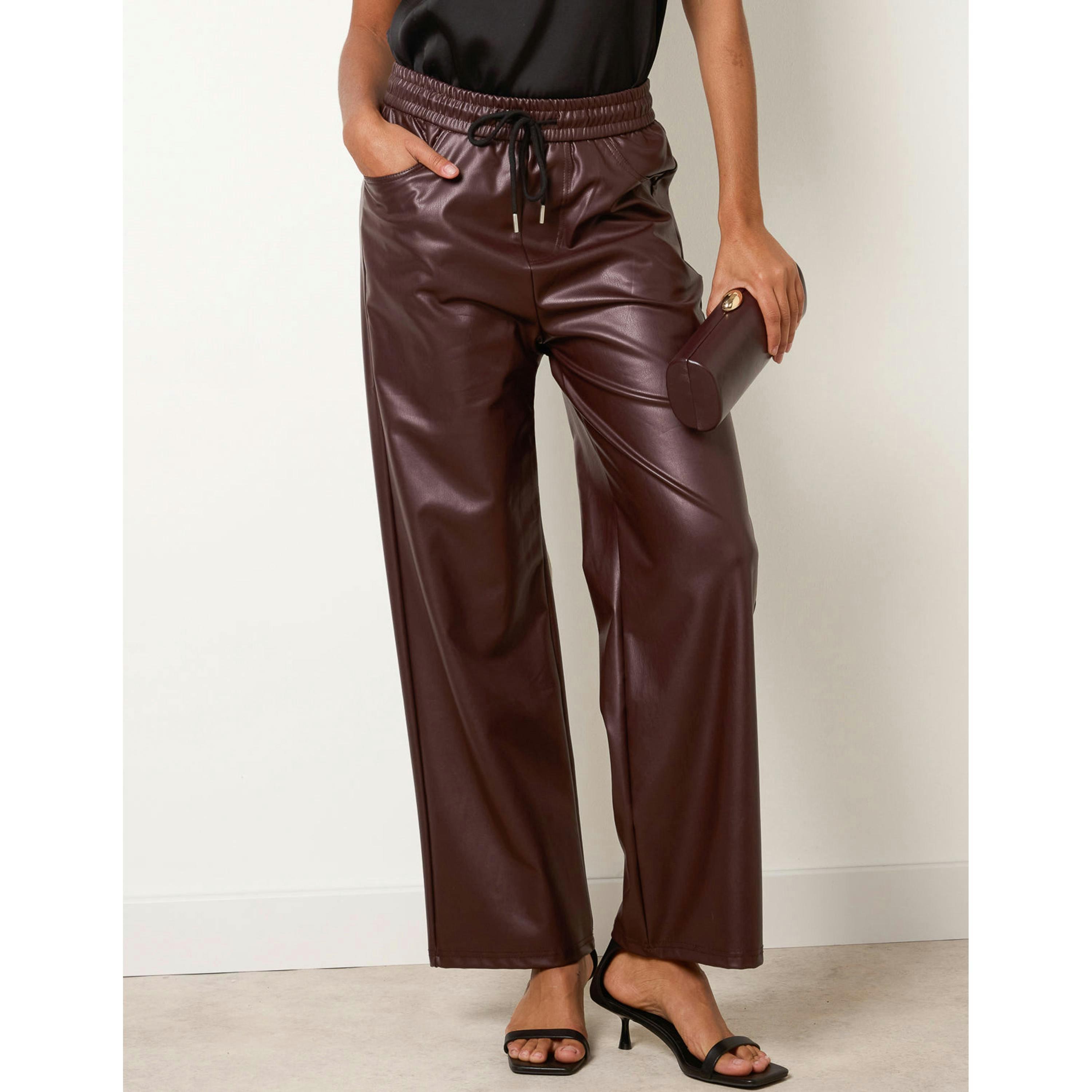 Blue Vanilla PU Wide Leg Trousers  in Brown , view 4 of 4