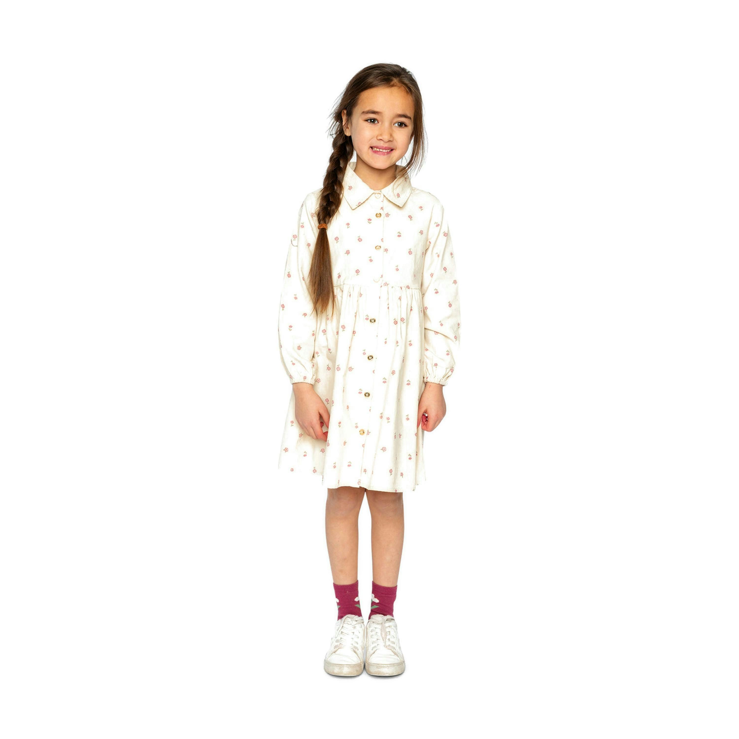 Corduroy Shirt Dress Beige Floral Print , view 3 of 6