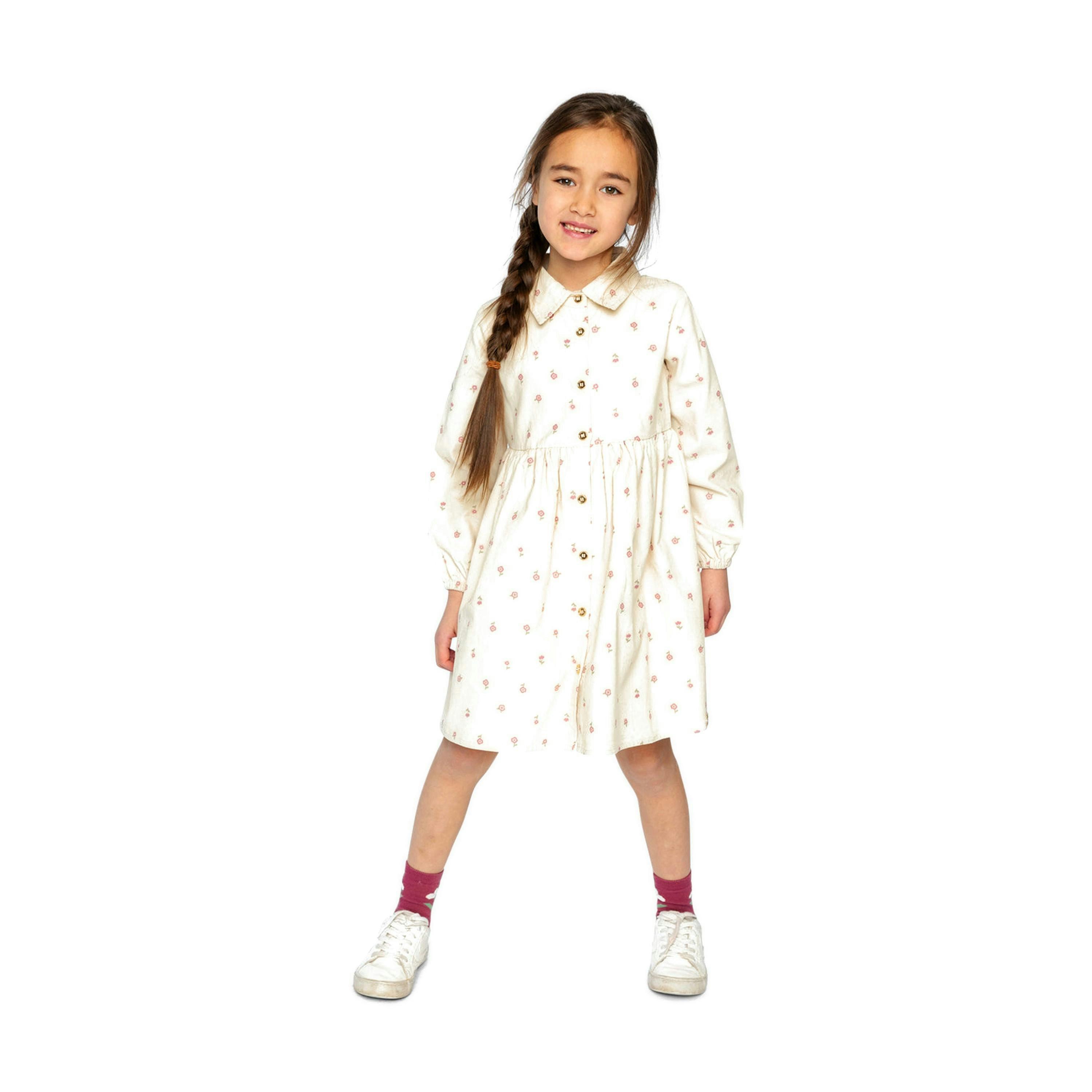Corduroy Shirt Dress Beige Floral Print , view 6 of 6