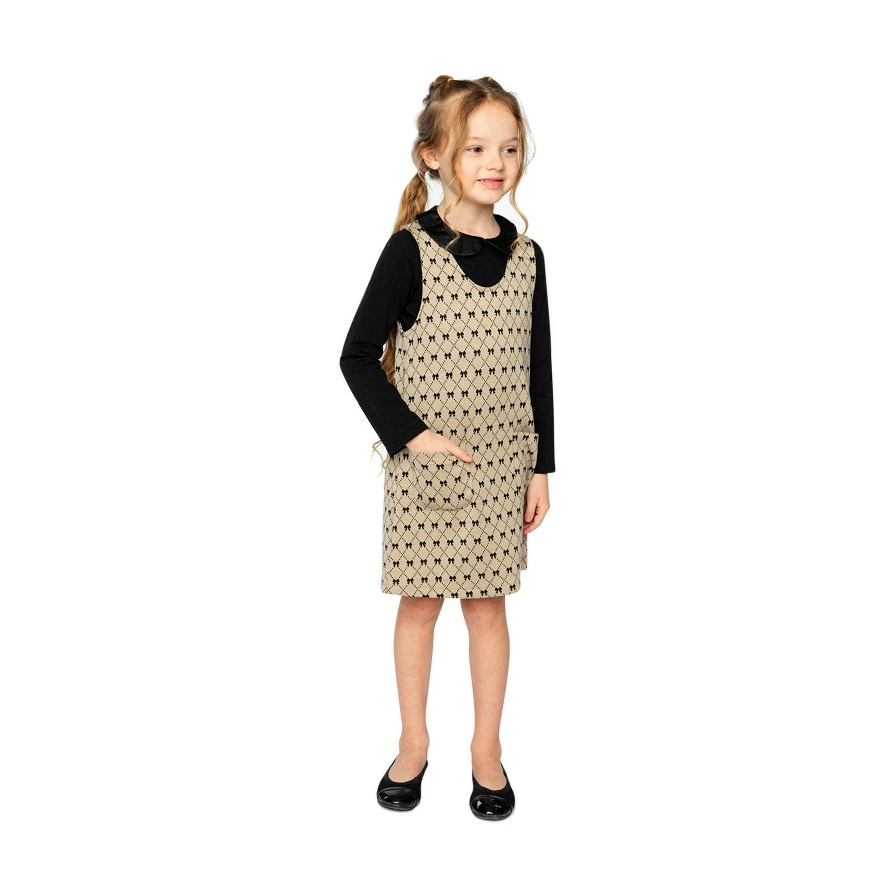 Jumper Beige Bow Tie Print , view 2 of 4