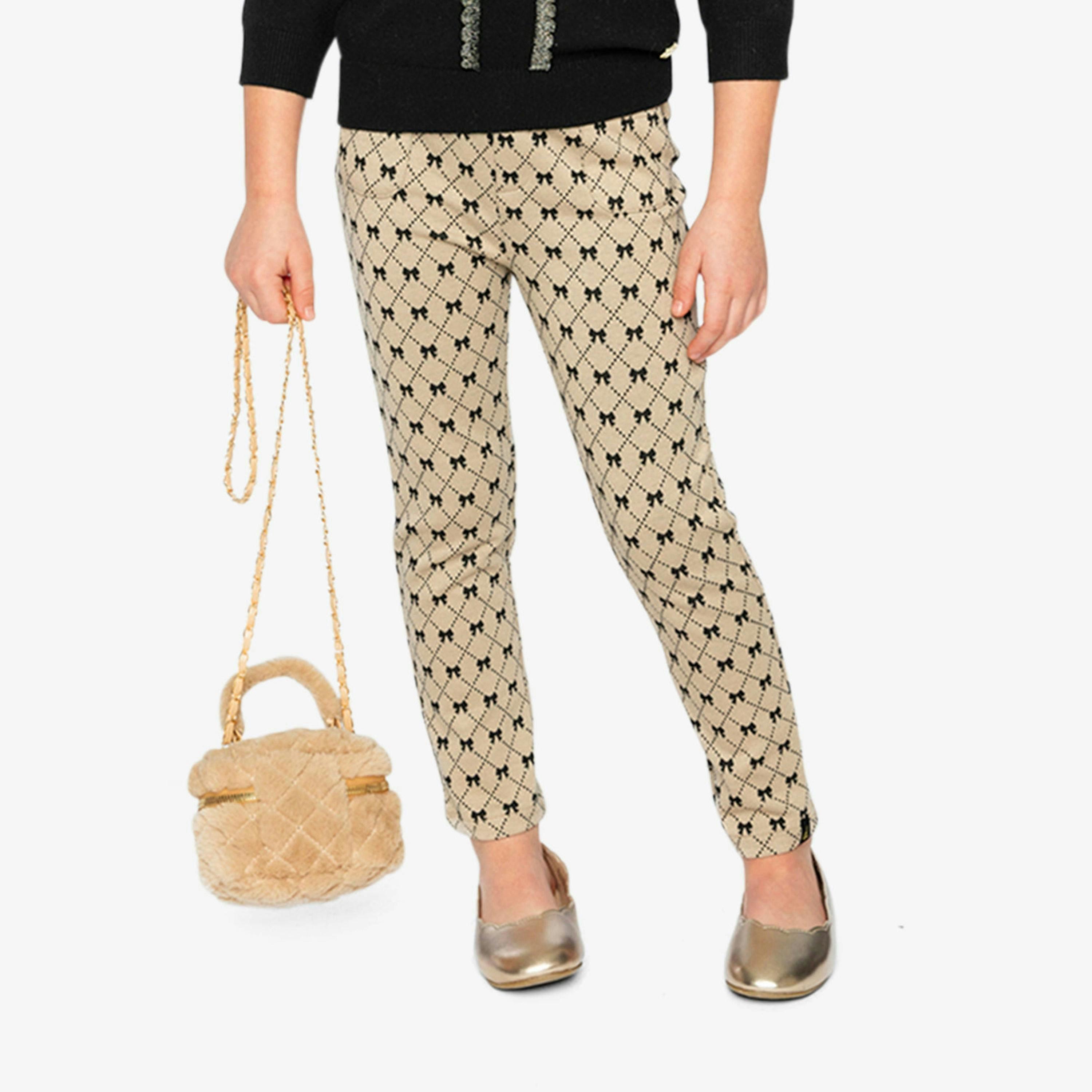 Treggings Beige Bow Tie Print , view 2 of 6