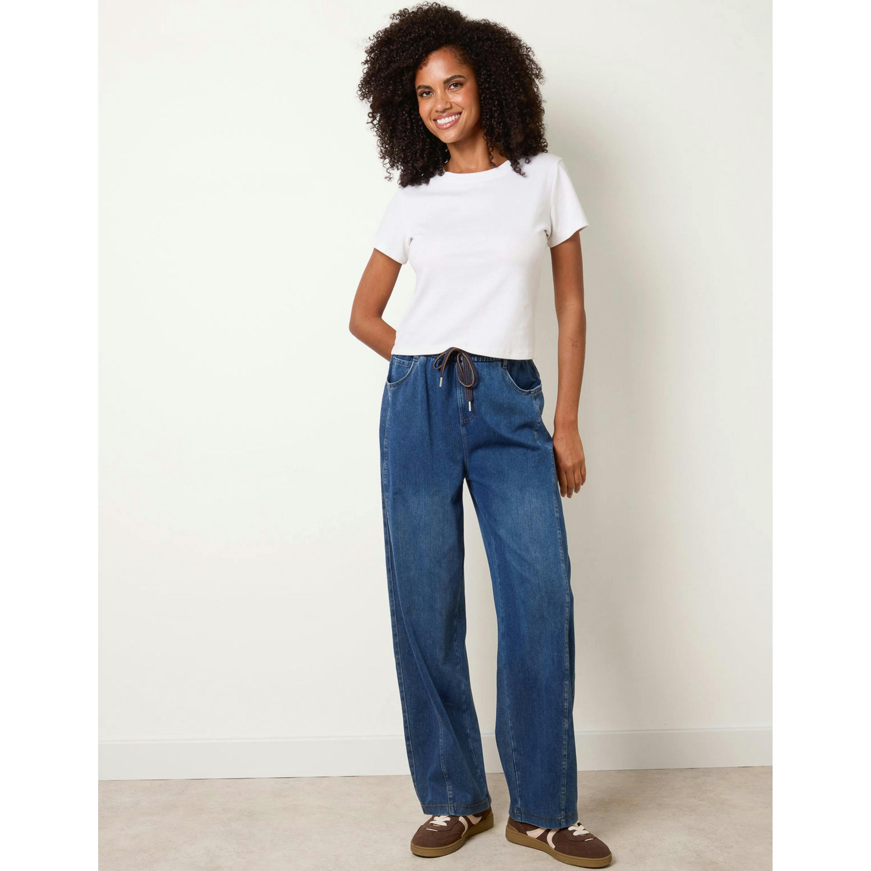 Blue Vanilla Top Stitch Barrel Leg Jeans  in Blue , view 1 of 4