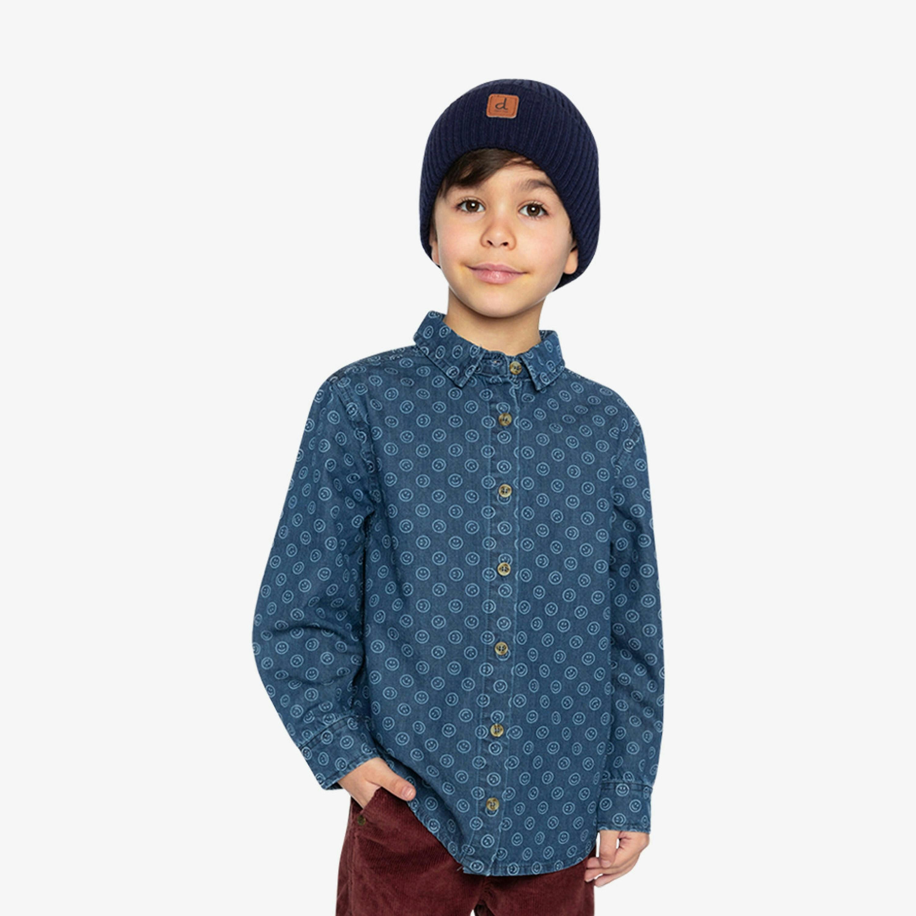 Chambray Shirt Blue Smiley Print , view 2 of 5