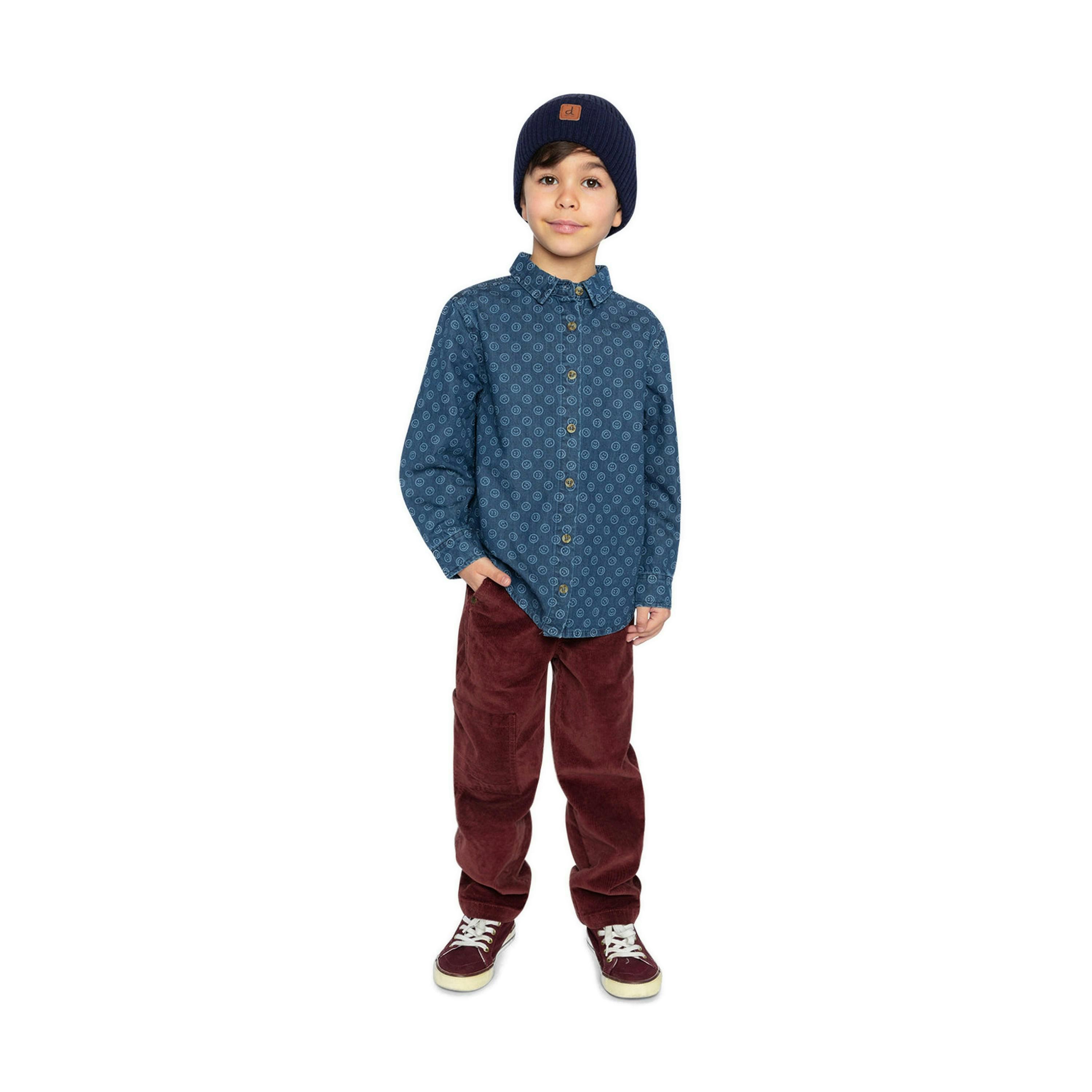 Chambray Shirt Blue Smiley Print , view 4 of 5