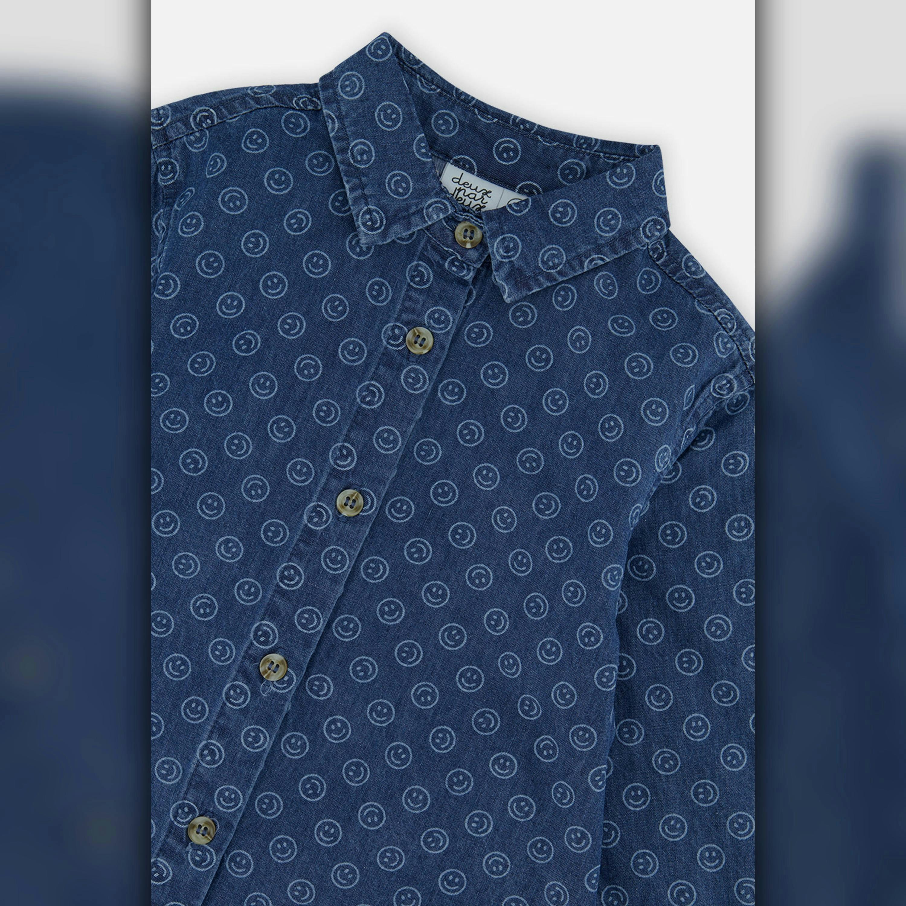 Chambray Shirt Blue Smiley Print , view 5 of 5