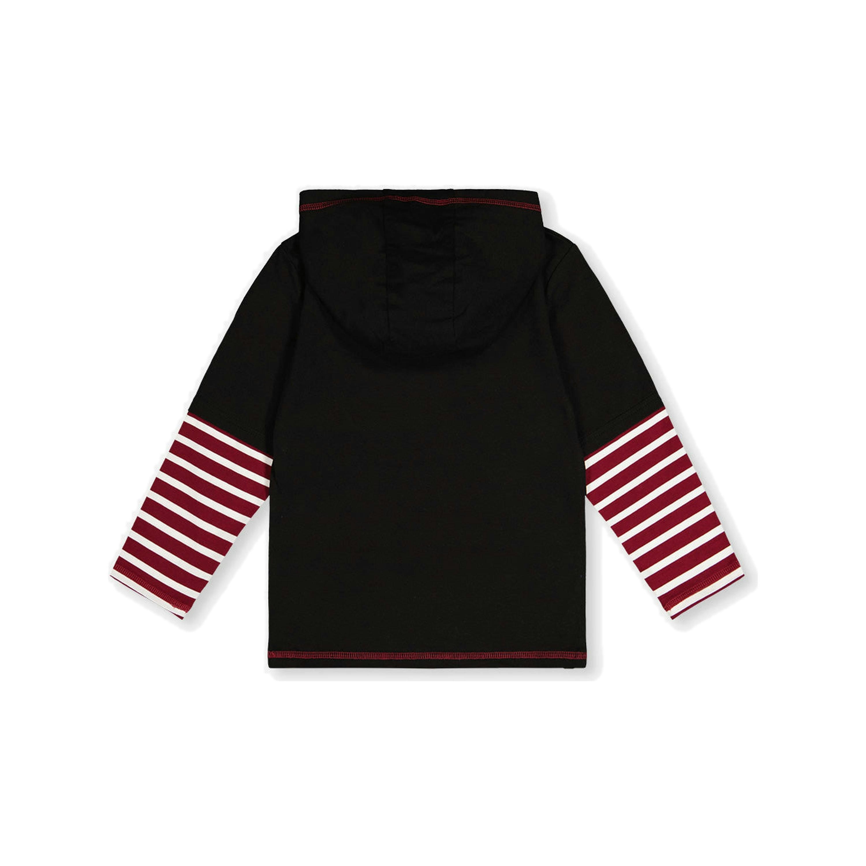 Fake Double Sleeve Hooded Shirt Royal Blue And Red , view 5 of 6