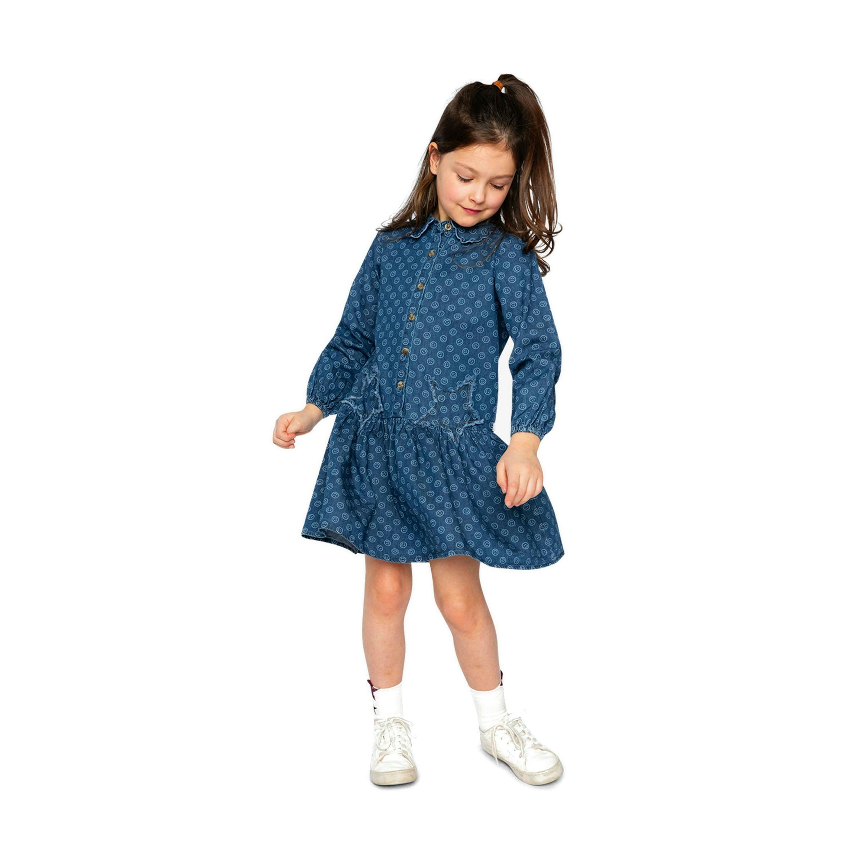 Shirt Dress Blue Smiley Print , view 2 of 5