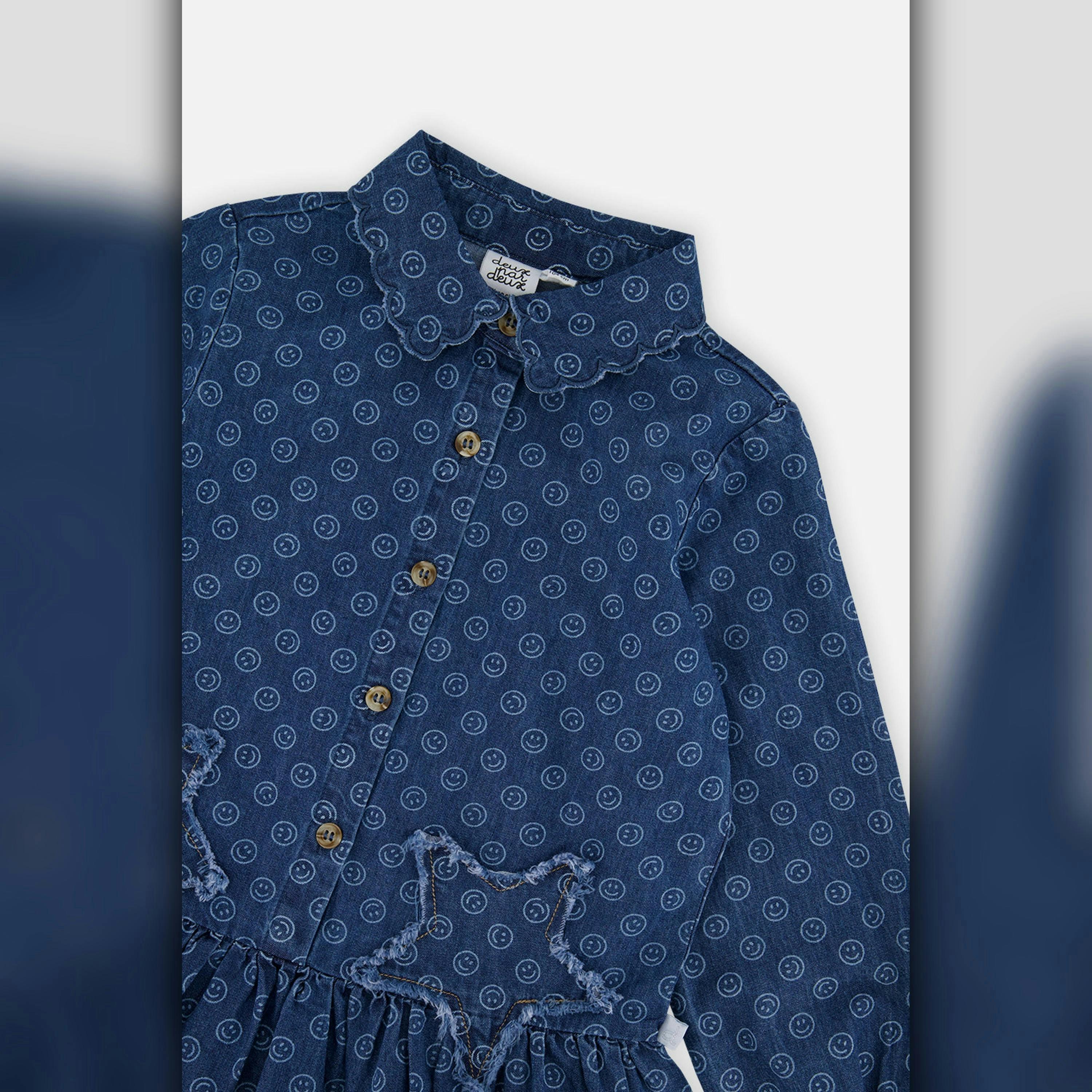 Shirt Dress Blue Smiley Print , view 5 of 5