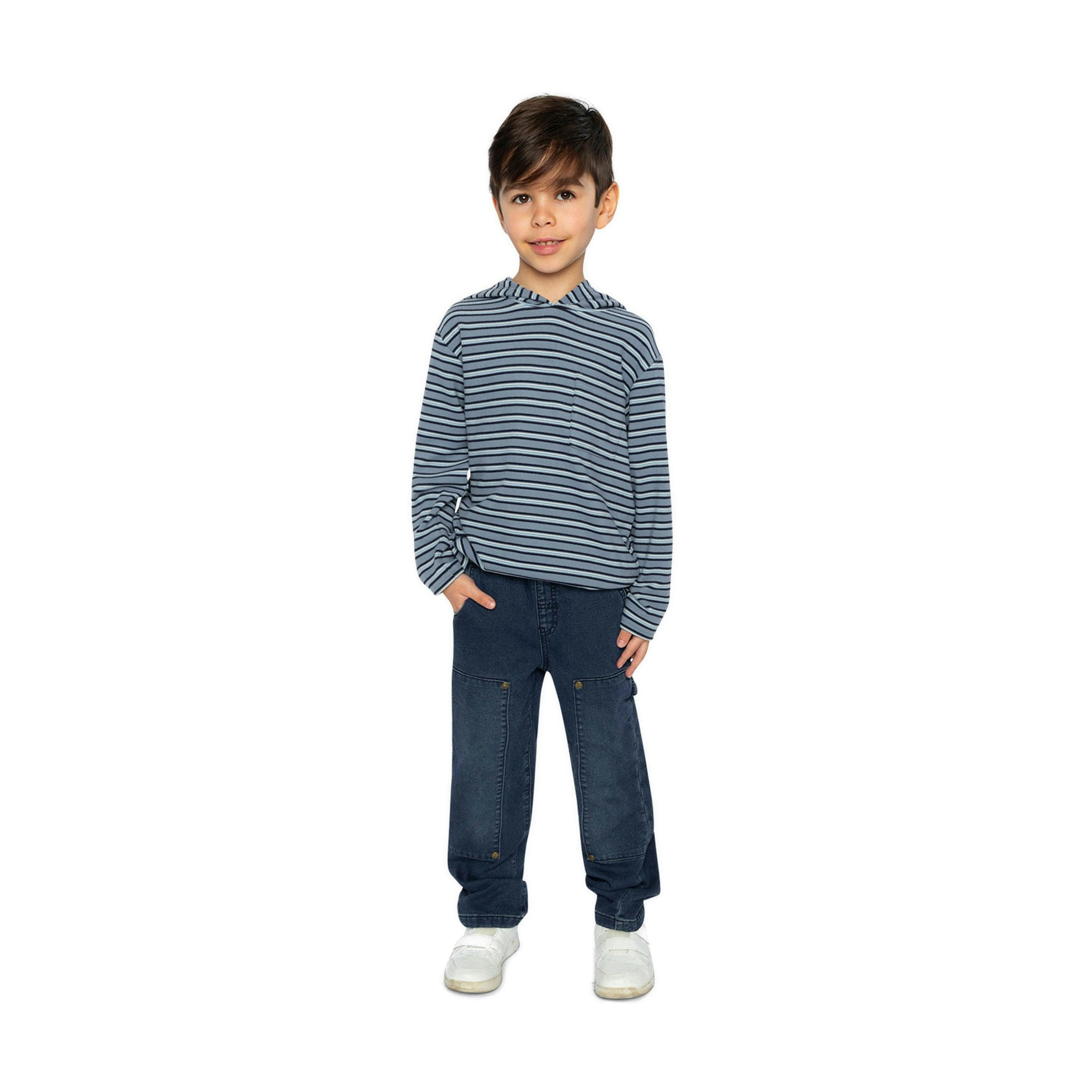 Striped Brushed Jersey Hooded T-Shirt Blue And White , view 3 of 4