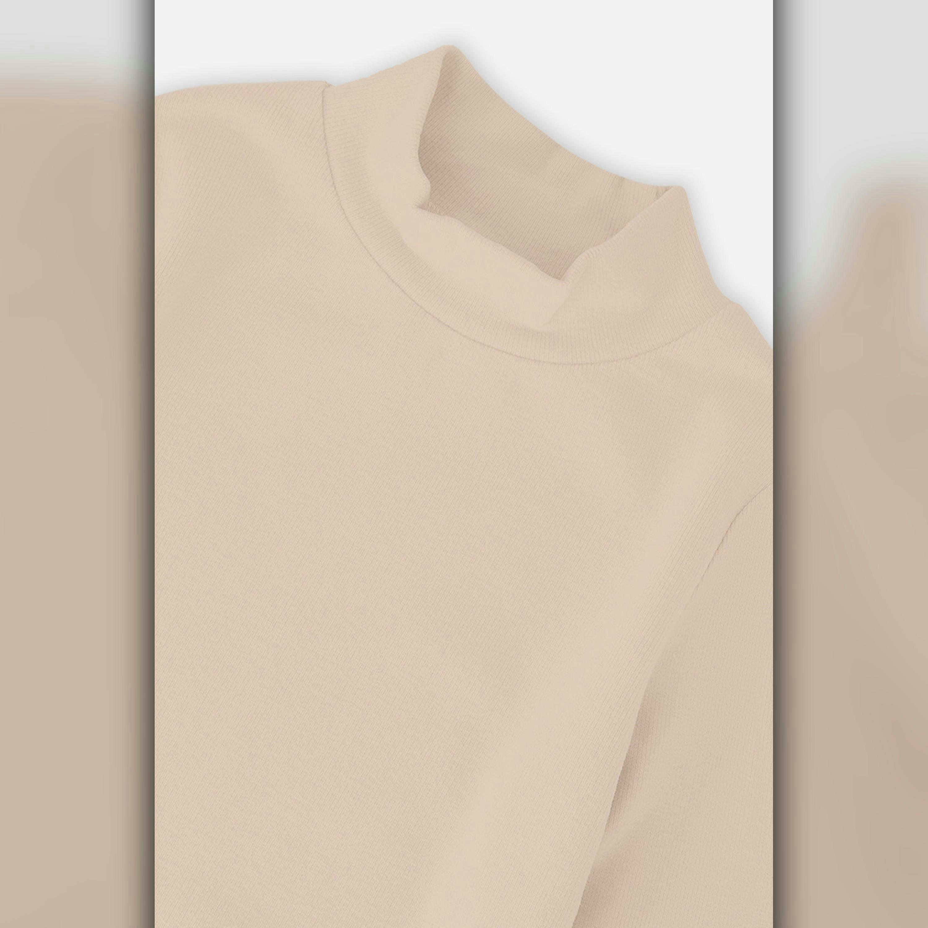 Brushed Rib Mock Neck Top Beige , view 6 of 6