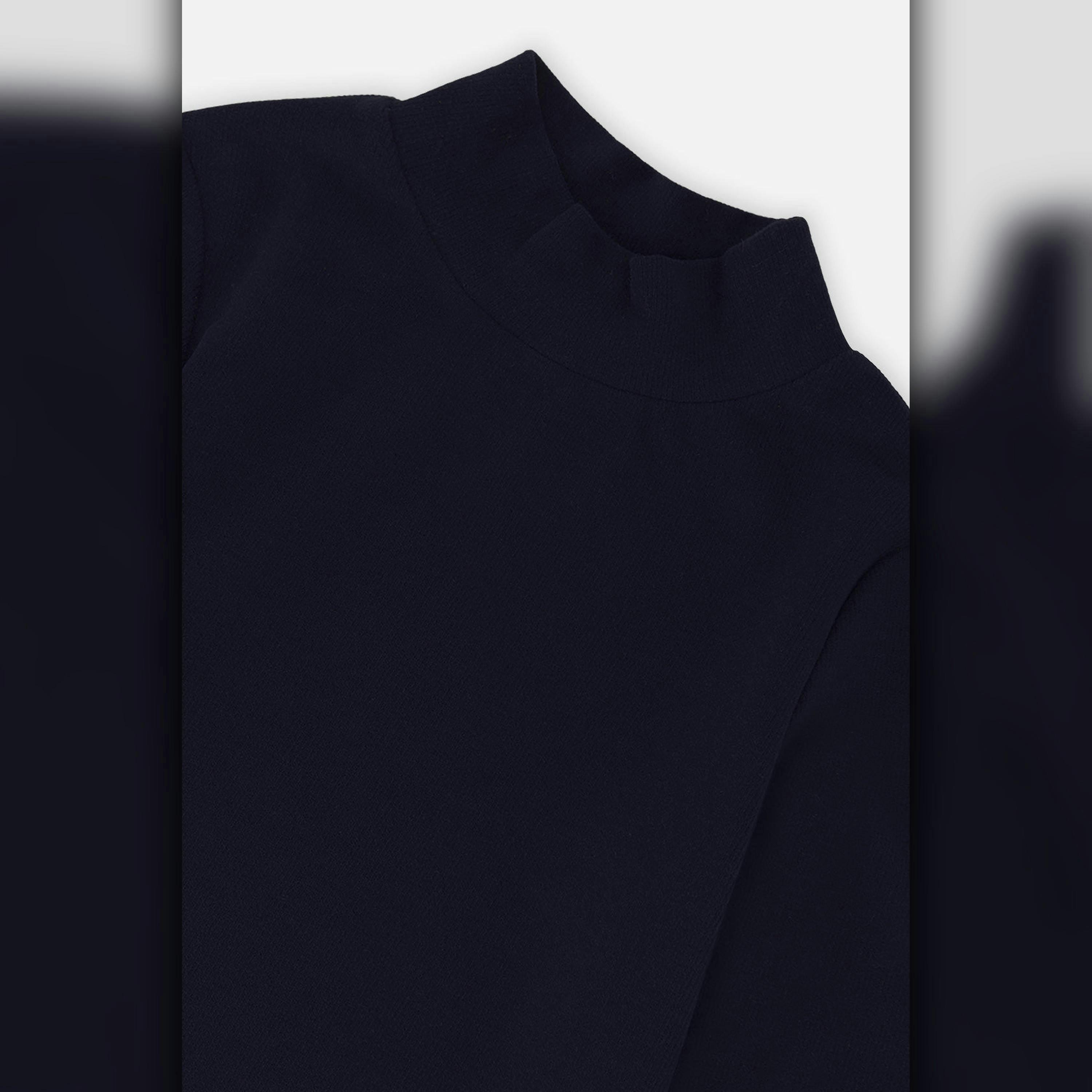 Brushed Rib Mock Neck Top Dark Blue , view 2 of 2