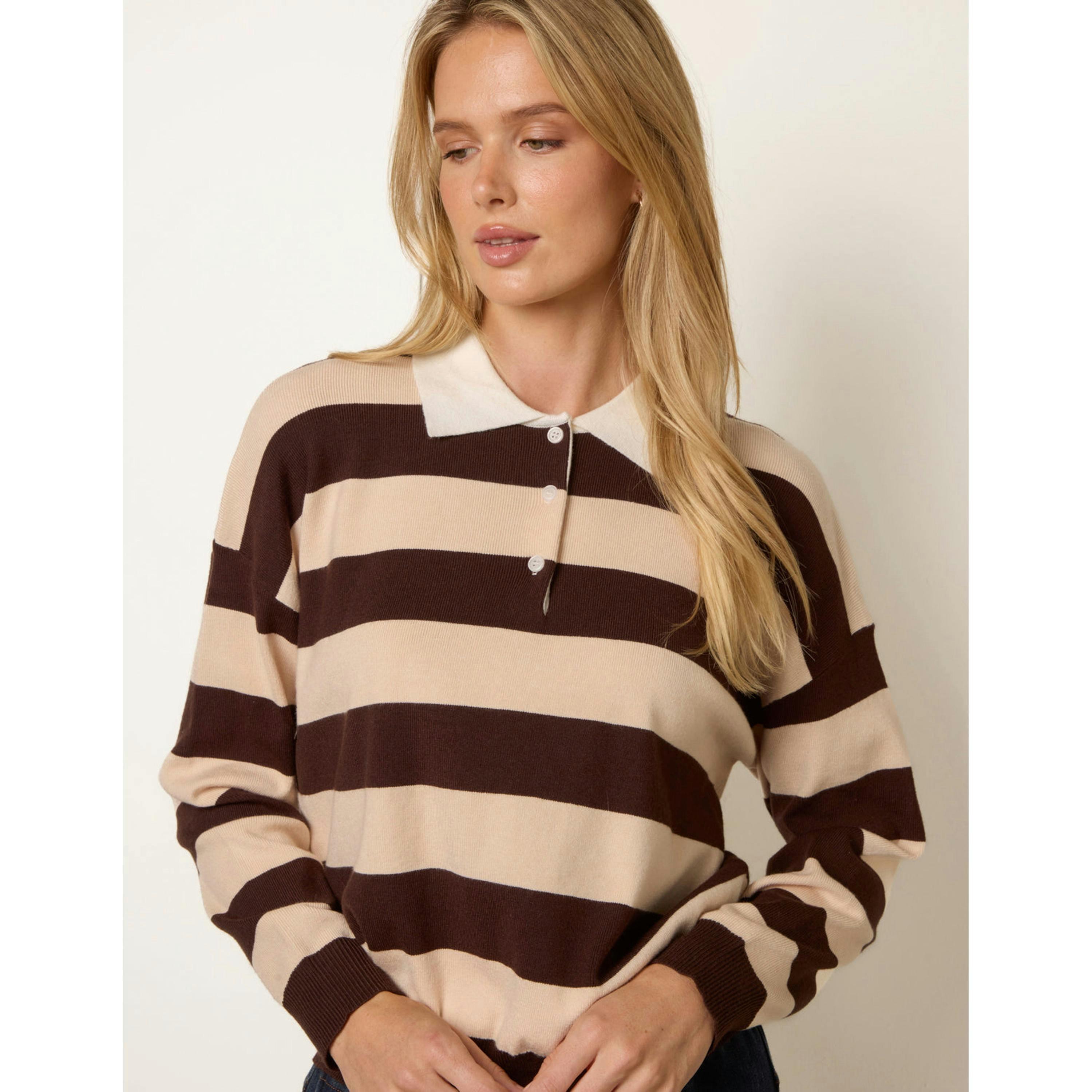 Blue Vanilla Striped Long Sleeve Jumper  in Brown , view 1 of 4