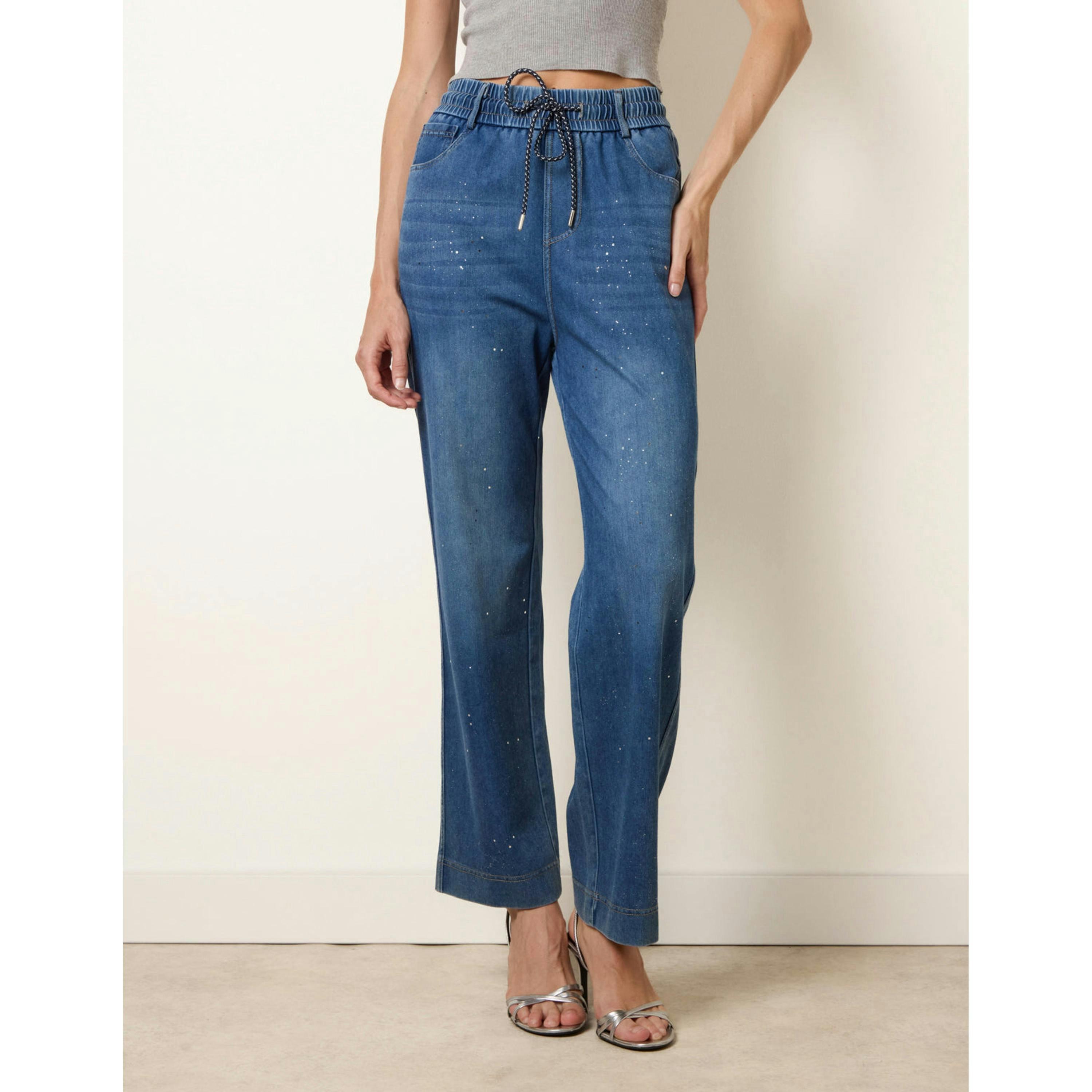 Blue Vanilla Paint Splashed Mirror Embellished Jeans  in Blue , view 1 of 4