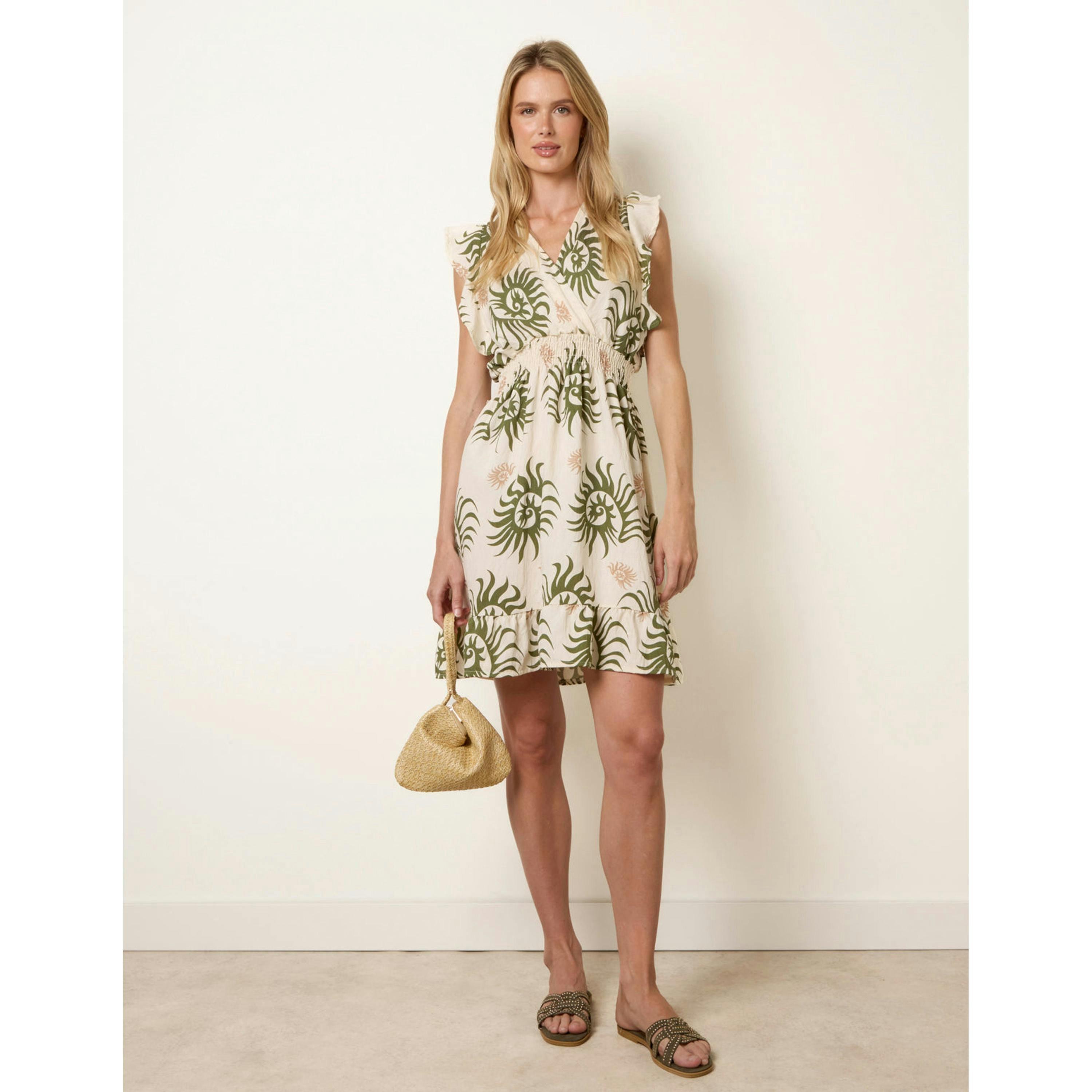 Blue Vanilla Printed Crossover Dress  in Beige , view 3 of 4