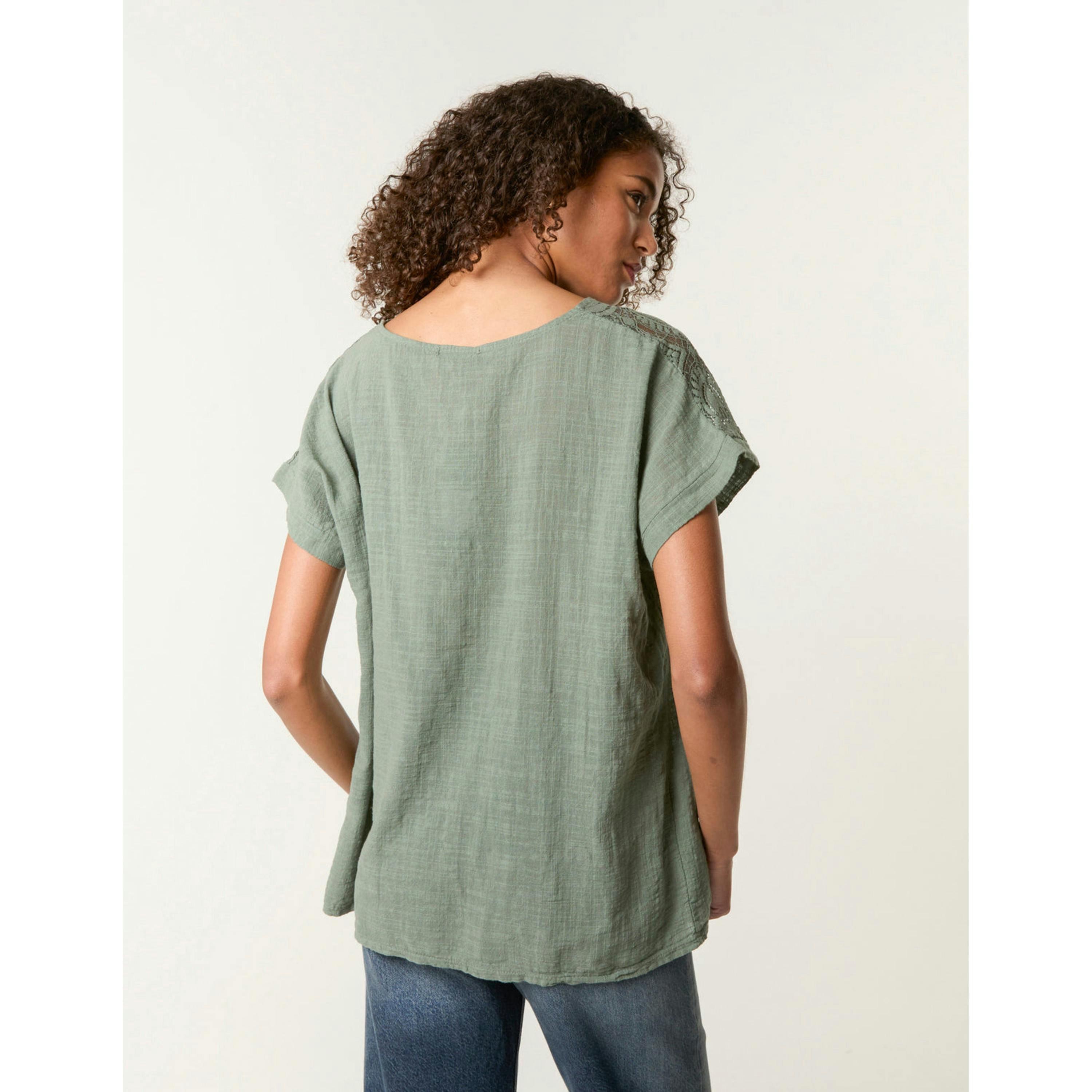 Blue Vanilla Lace Pattern Cotton Top  in Khaki , view 2 of 4