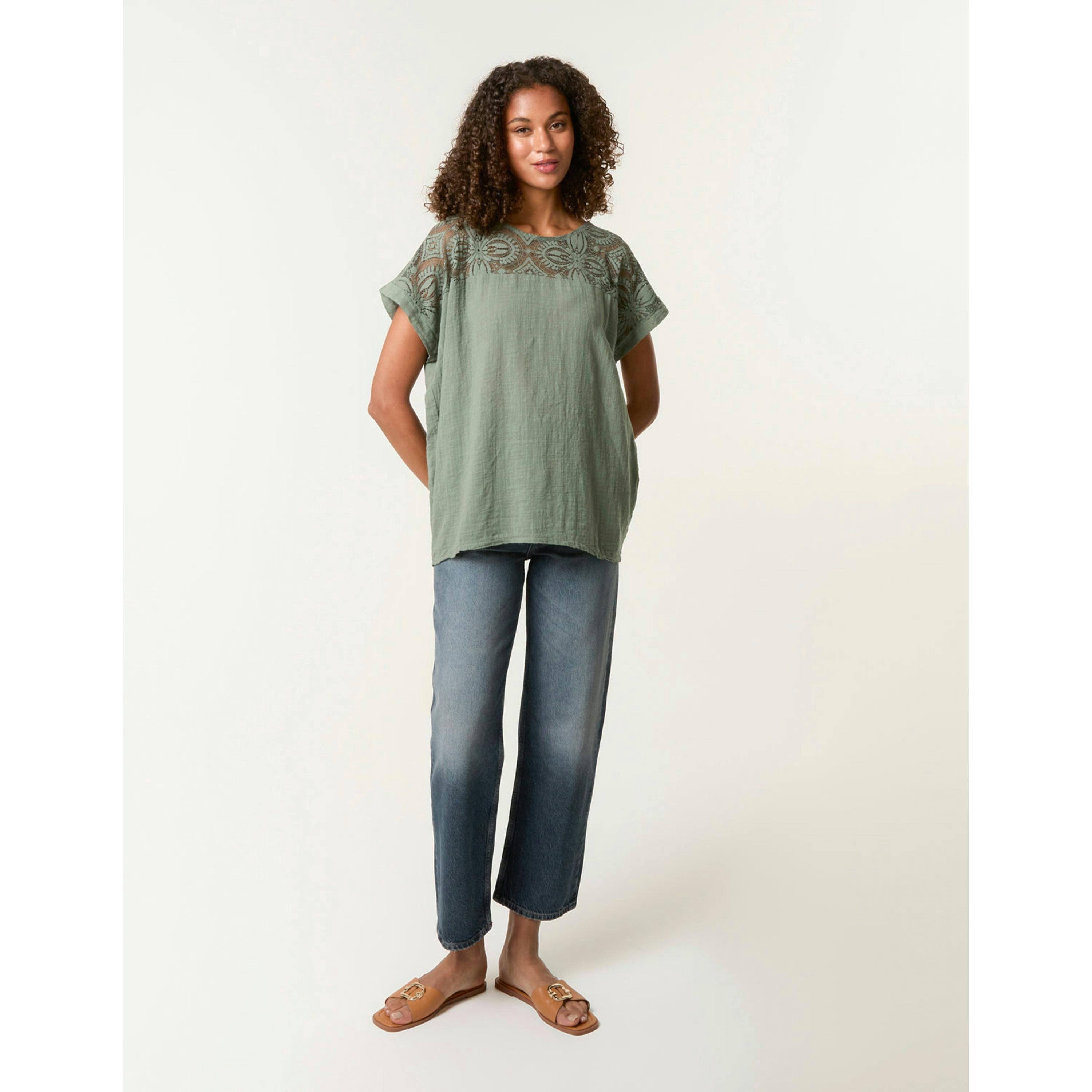 Blue Vanilla Lace Pattern Cotton Top  in Khaki , view 4 of 4