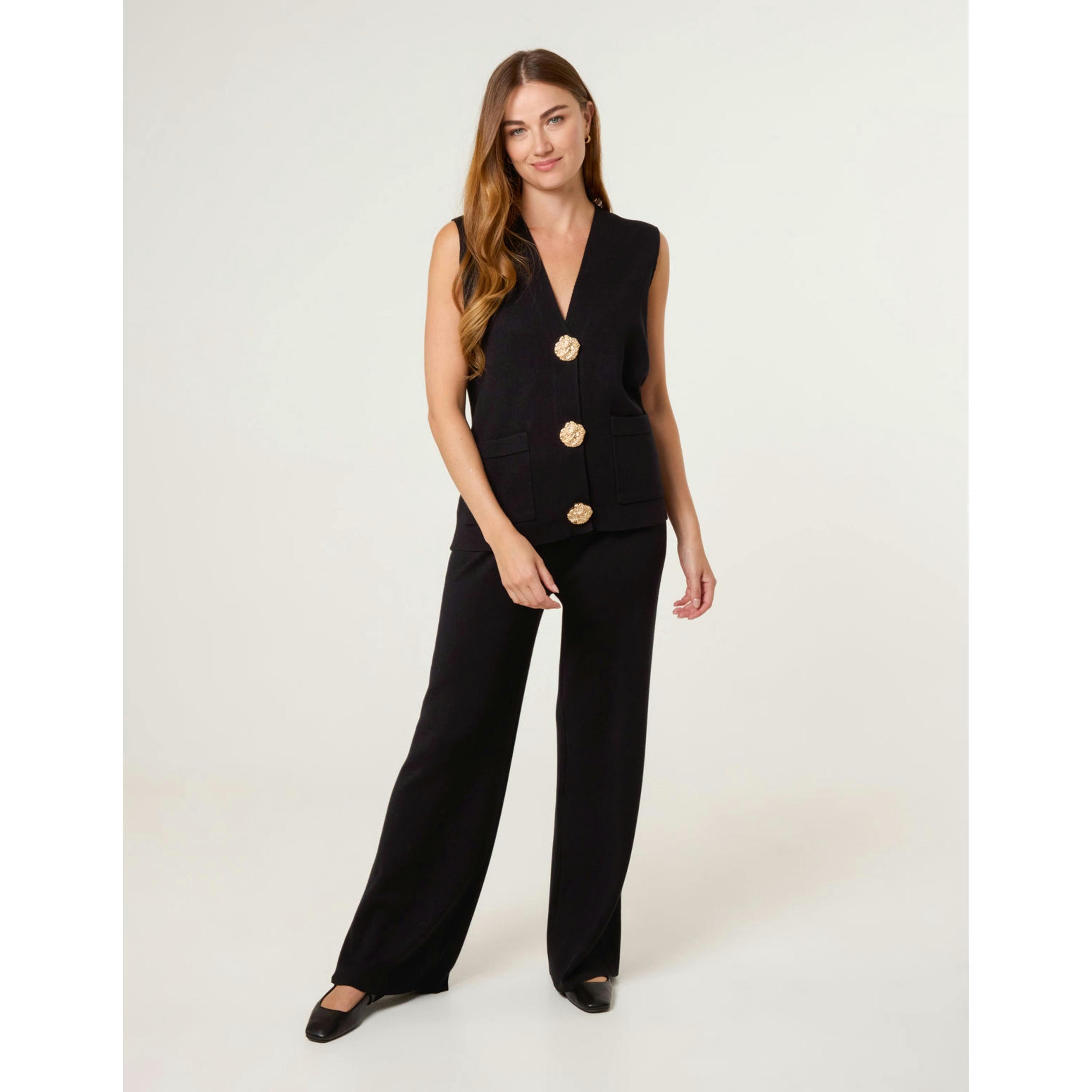 Blue Vanilla Two-Piece Set With Gold Button Details  in Black , view 1 of 4