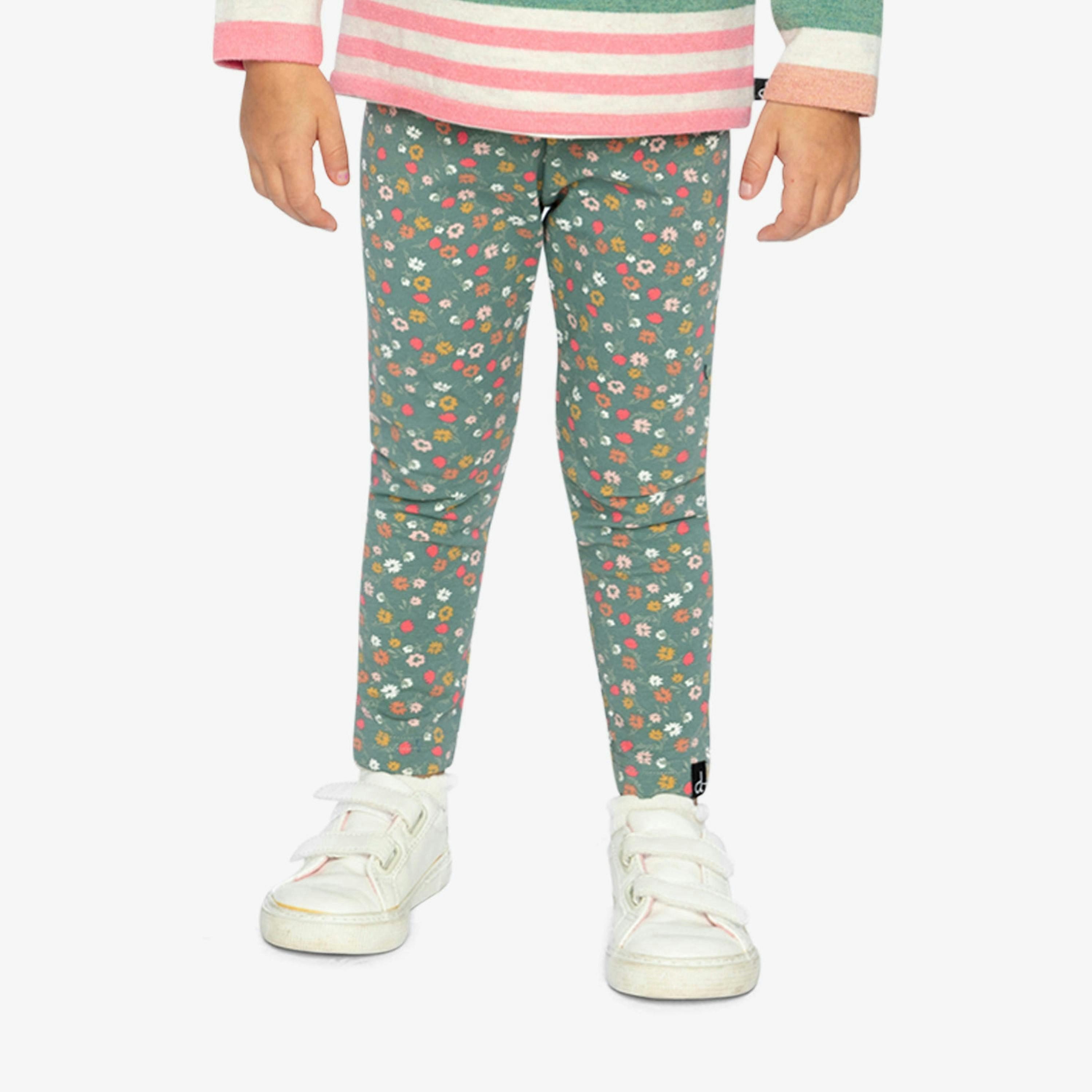 Organic Cotton Leggings Green Floral Print , view 3 of 6