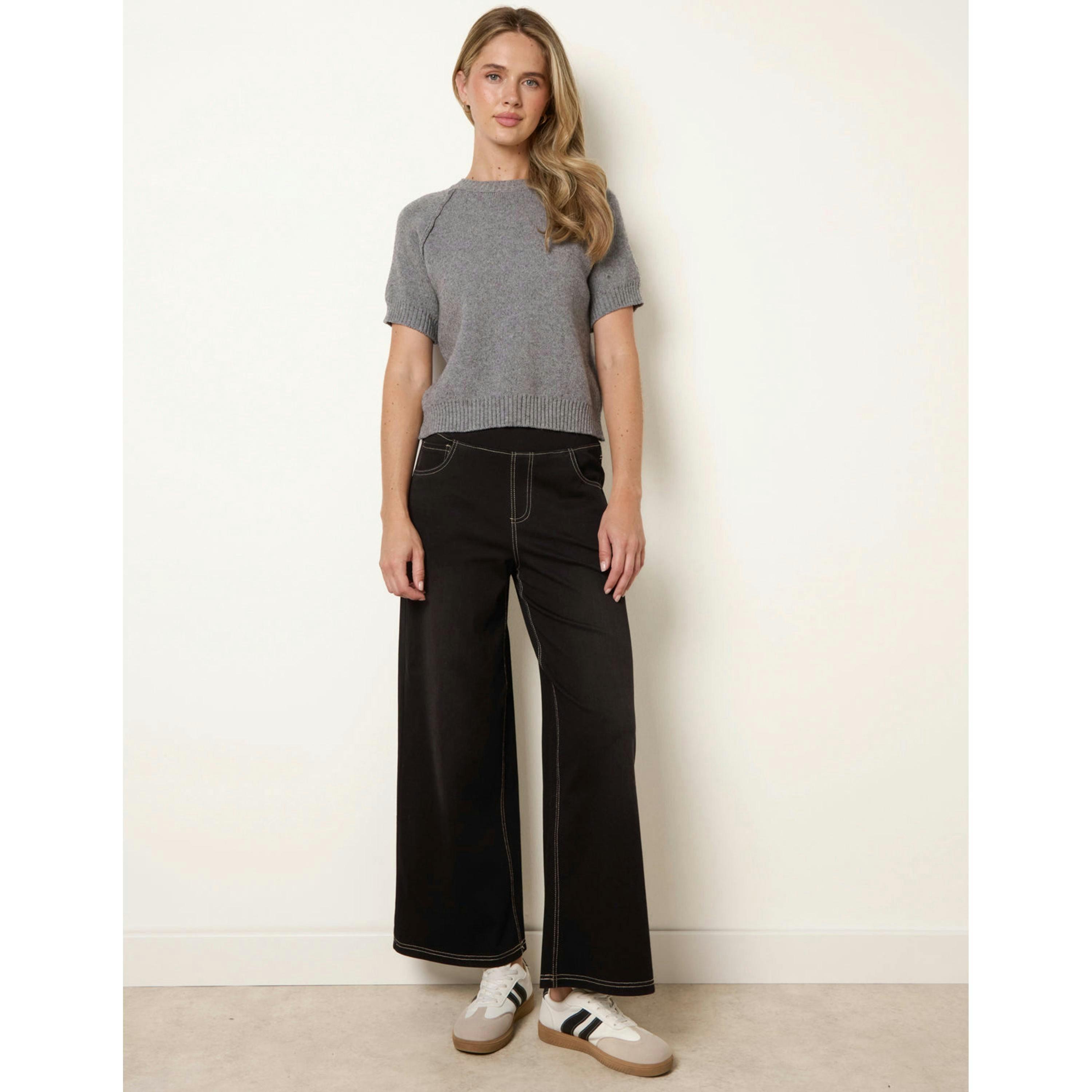 Blue Vanilla Multi Stretch Deep Waistband Trousers  in Black , view 1 of 4