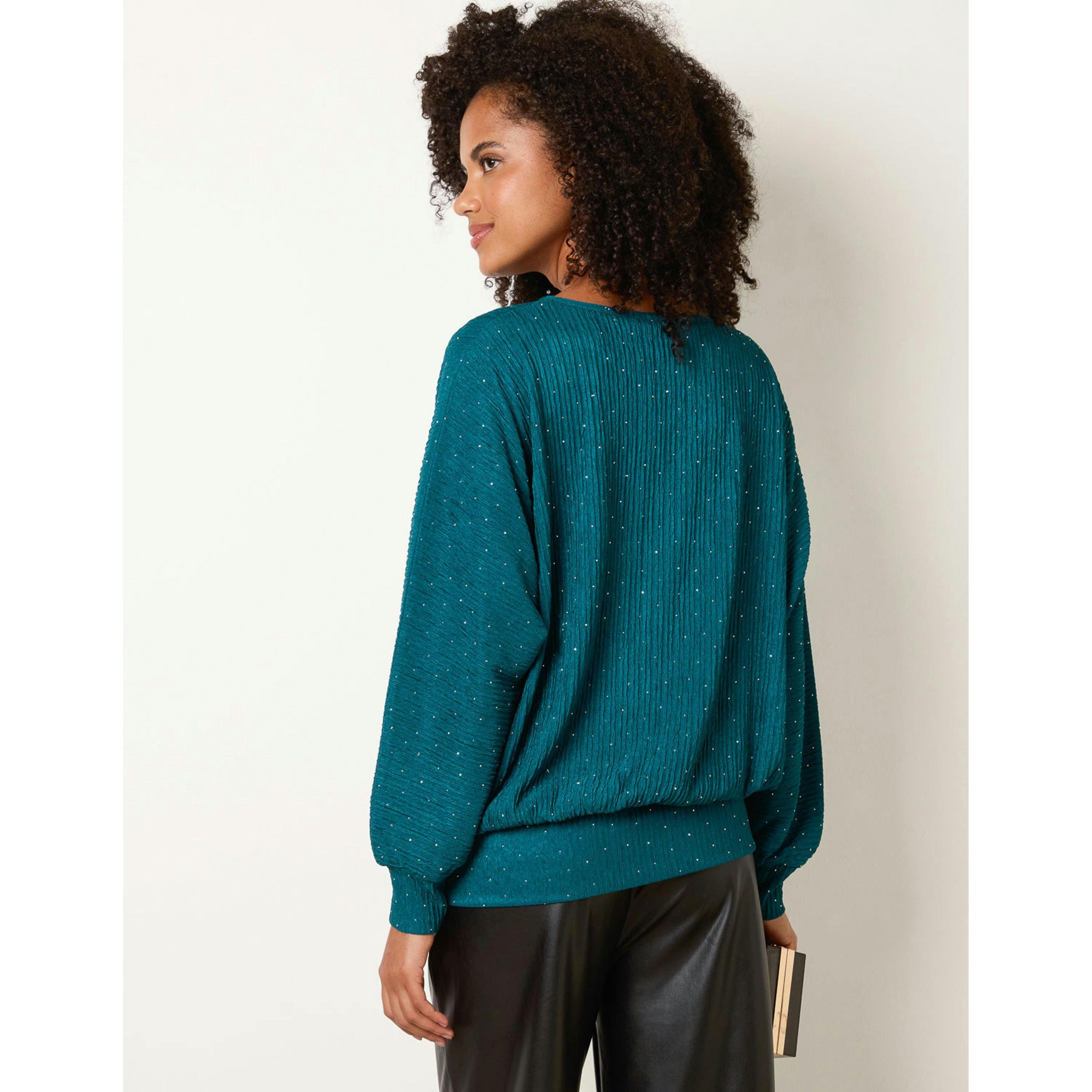 Blue Vanilla Rhinestone Batwing Top  in Green , view 2 of 4