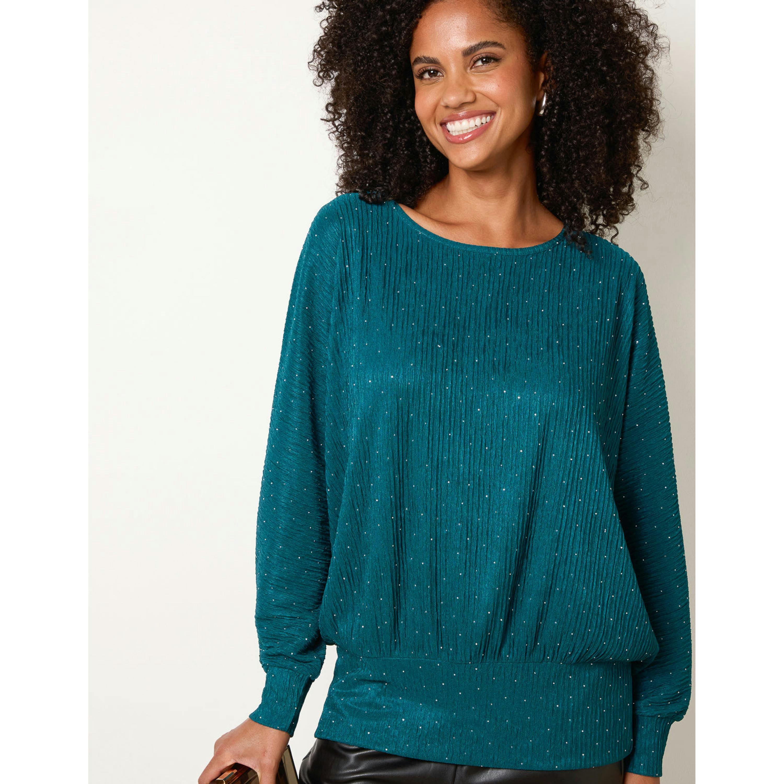 Blue Vanilla Rhinestone Batwing Top  in Green , view 3 of 4
