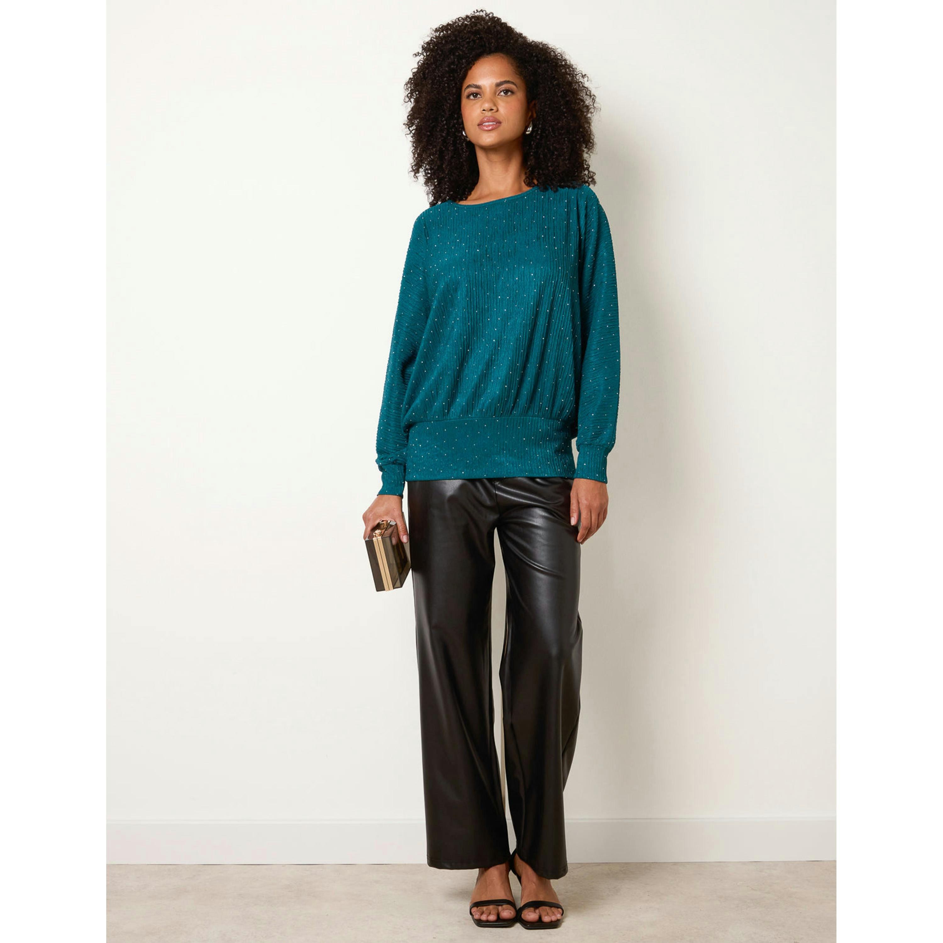 Blue Vanilla Rhinestone Batwing Top  in Green , view 4 of 4