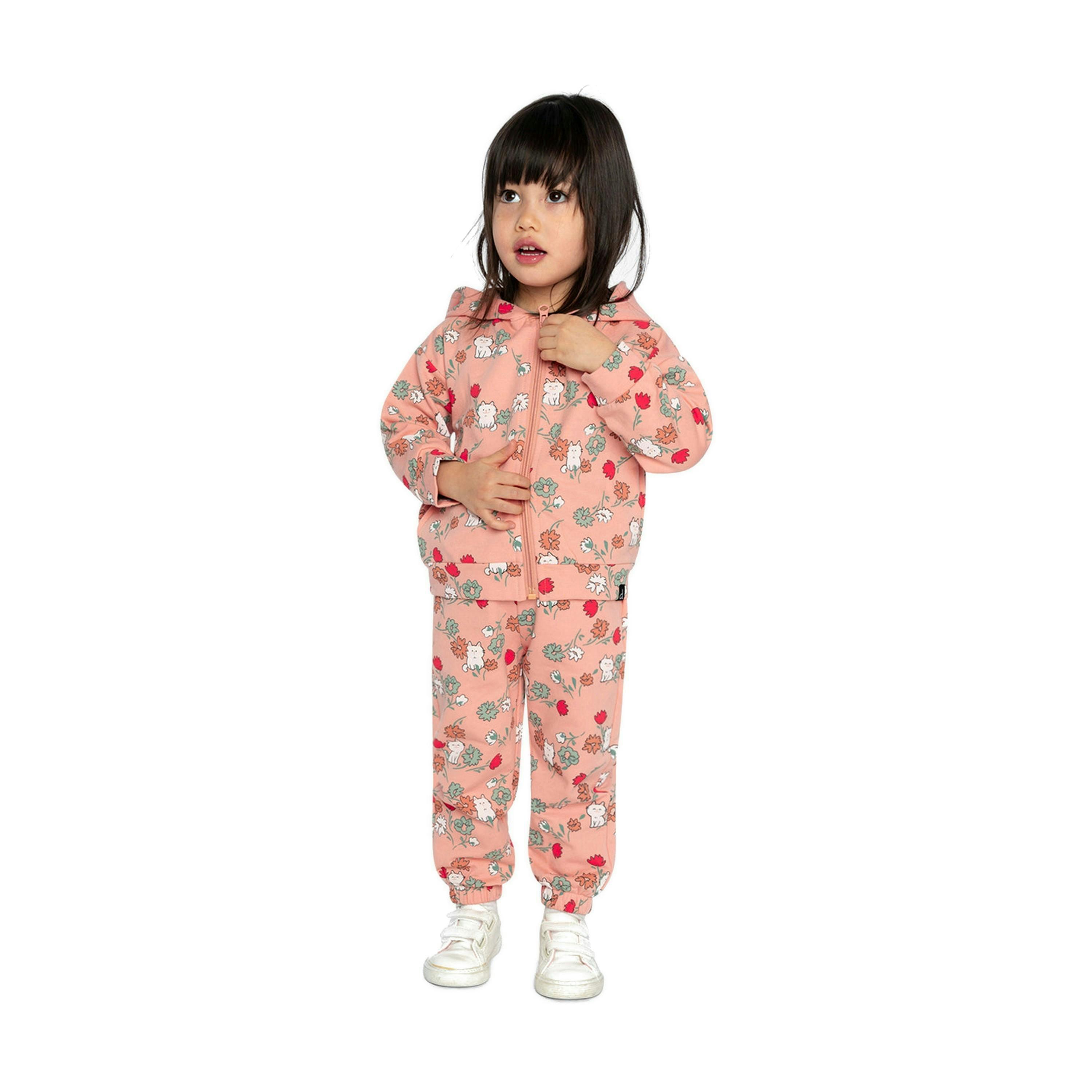 French Terry Sweatpants Pink Cat Print , view 2 of 6